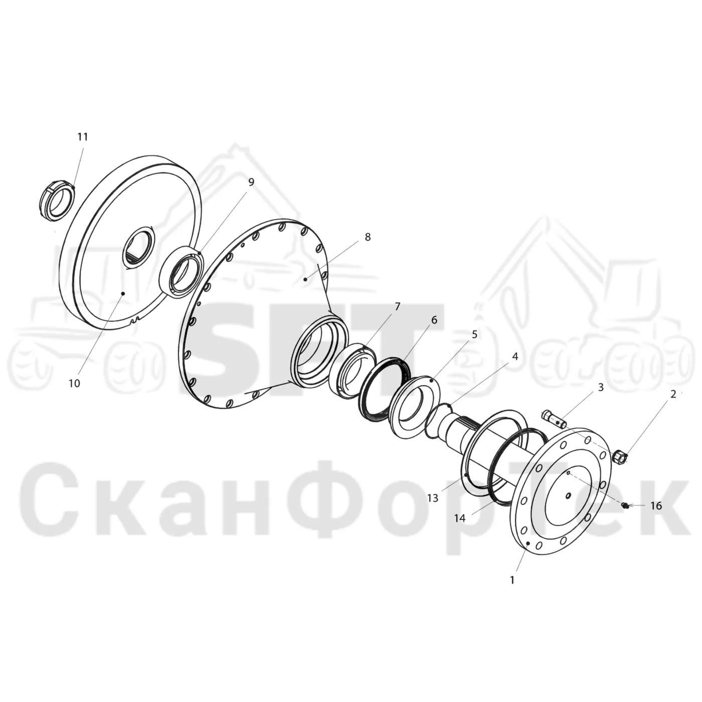 Схема: Valmet / Форвардер / Valmet 890.3 / Valmet 890.3 / Каталог запасных частей / Коробка передач / Мост каретки / каретки / Корпус каретки / Ступица колеса