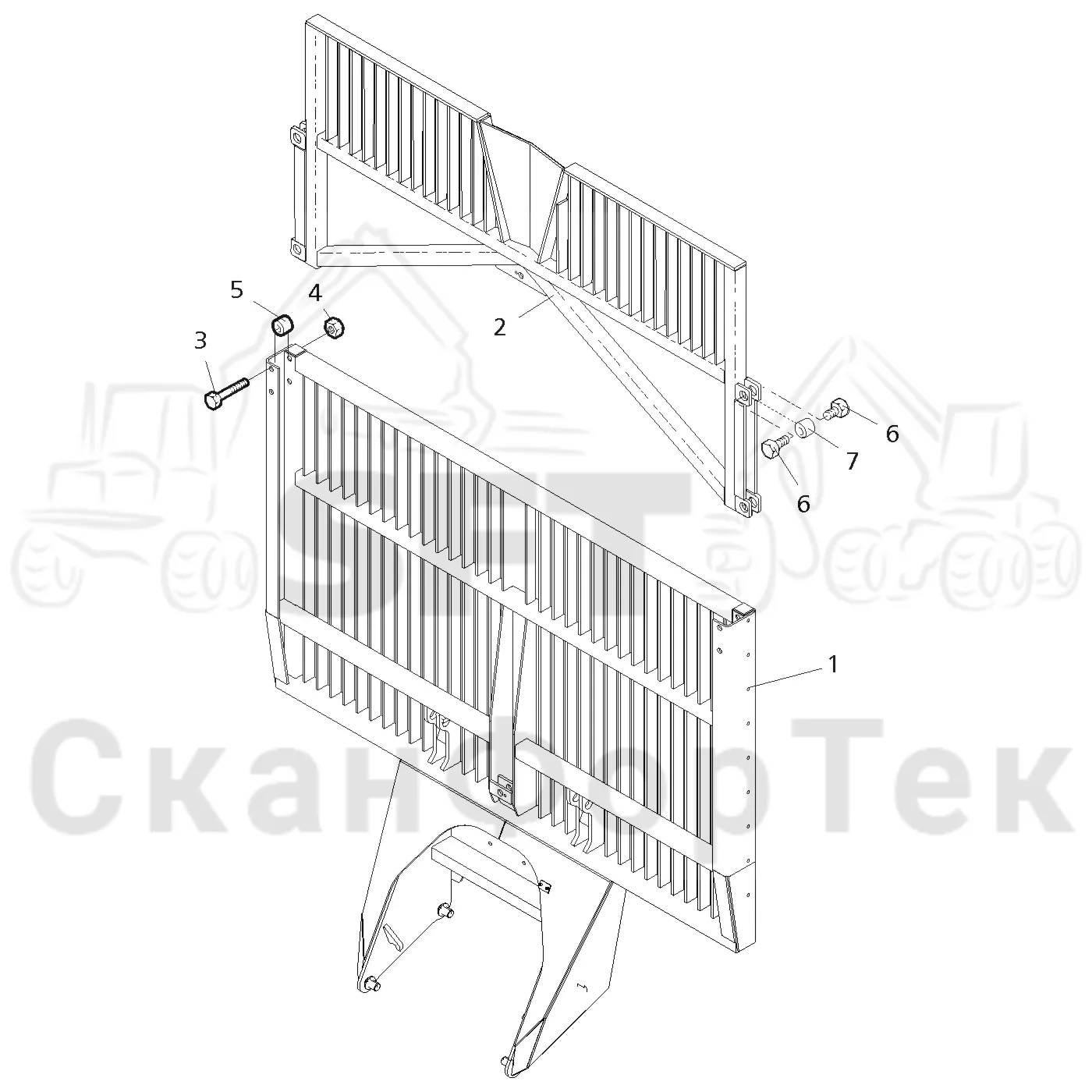 Схема: Komatsu / Форвардер / 840.4 / Каталог запасных частей / шасси / Зона погрузки / Gate hydraulic movable / Gate hydraulic expanding / Заслонка