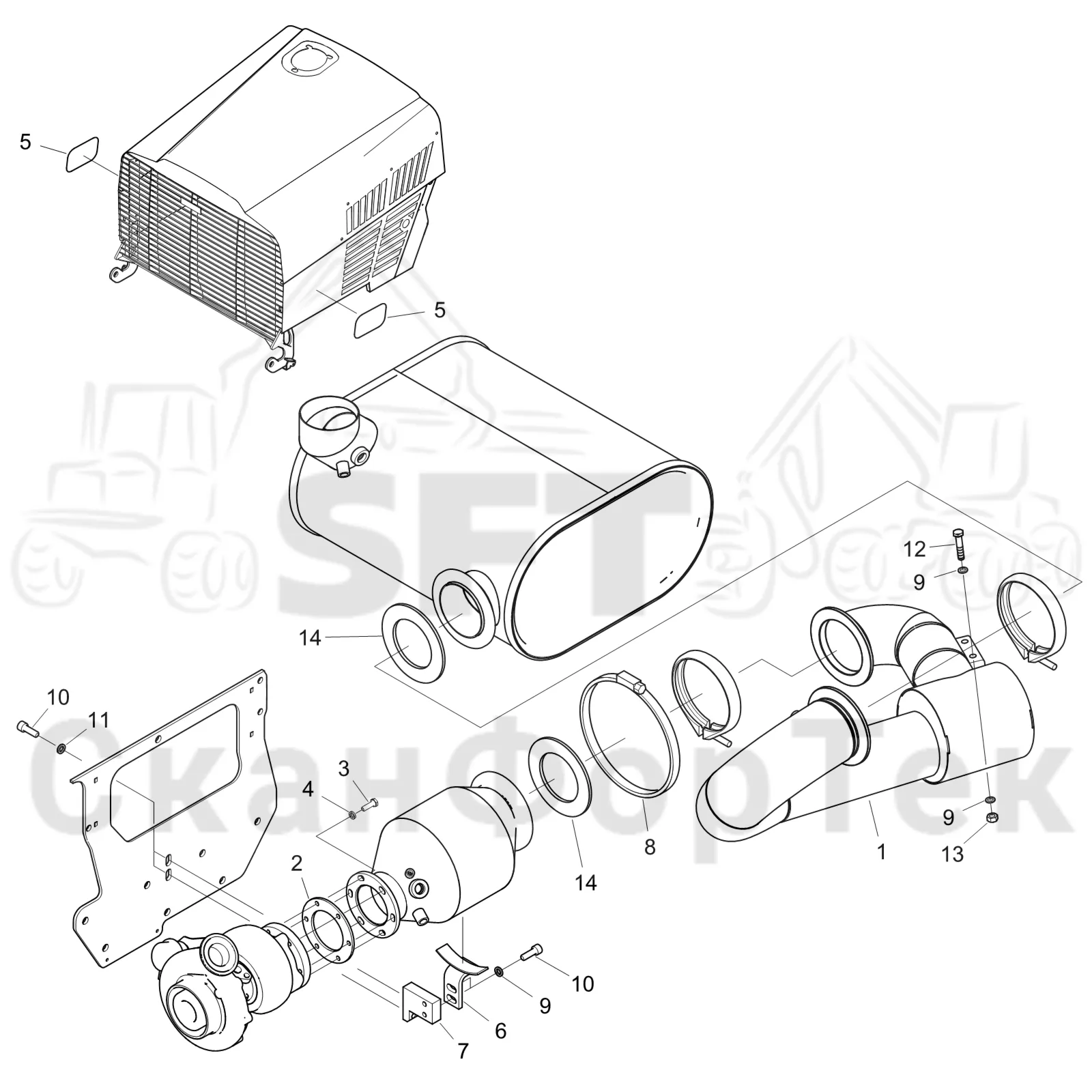 Схема: Komatsu / Форвардер / 855.1 / 855.1 / Каталог запасных частей / Двигатель / Stage 3 B/TIER 4 Interim / Впуск - выпуск / Выхлопная система / Выхлопная система