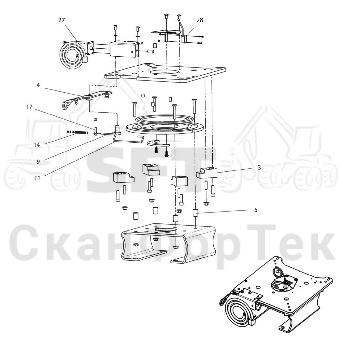 Схема: Komatsu / Форвардер / 875 S/N 8750000010- / Каталог запасных частей / Кабина / Сиденья / Стойка сиденья / Стойка сиденья / Запчасть