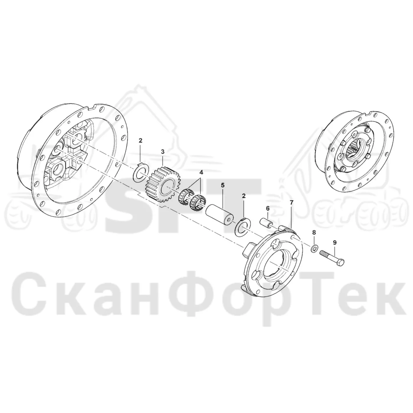 Схема: Komatsu / Форвардер / 865 / Каталог запасных частей / Коробка передач / Мост каретки / каретки / Редуктор ступицы / Планетарная зубчатая передача