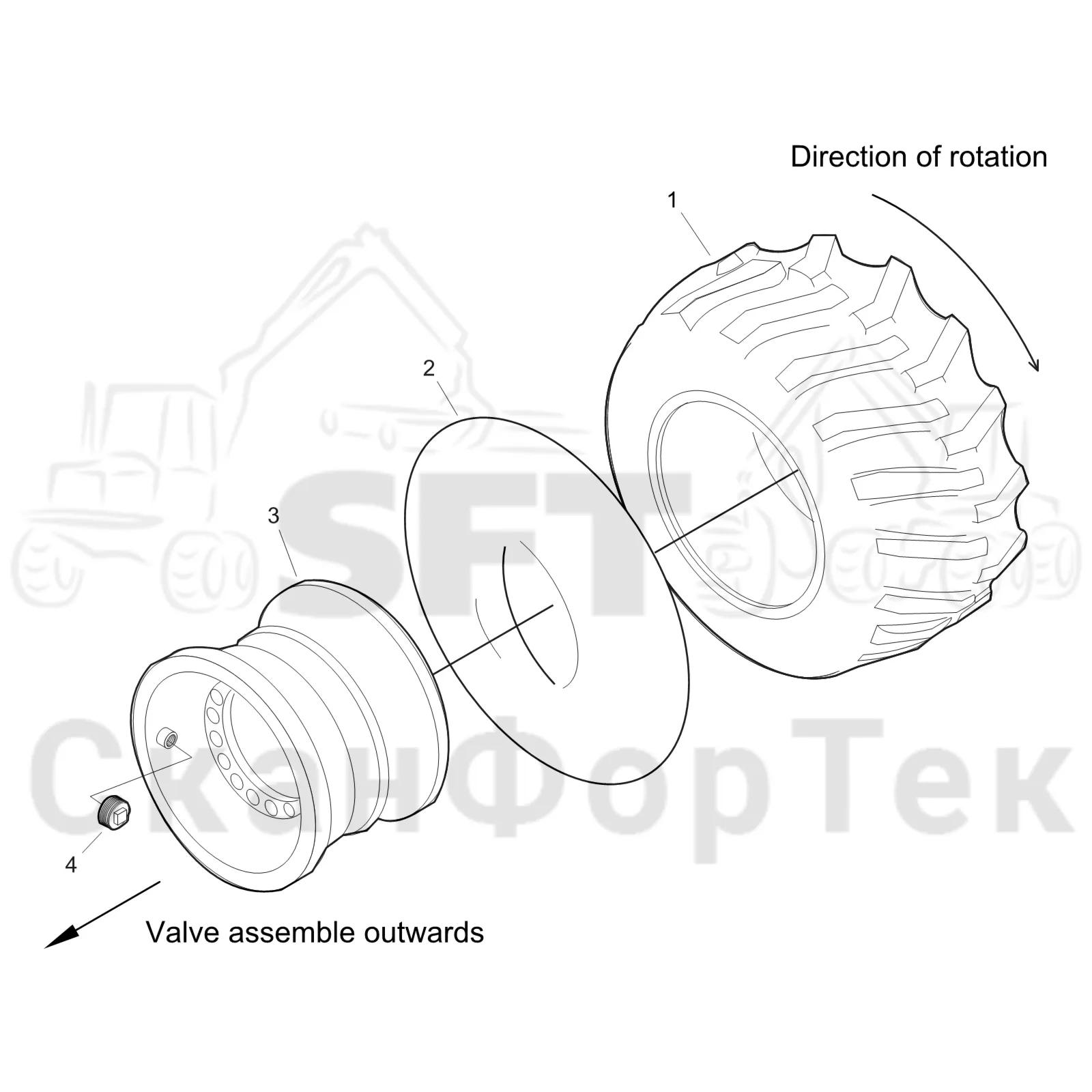 Схема: Komatsu / Форвардер / 865 / Каталог запасных частей / Коробка передач / Оборудование шин / колесо Nokian / Nokian, 710/45-26,5 Forest King F SF / колесо