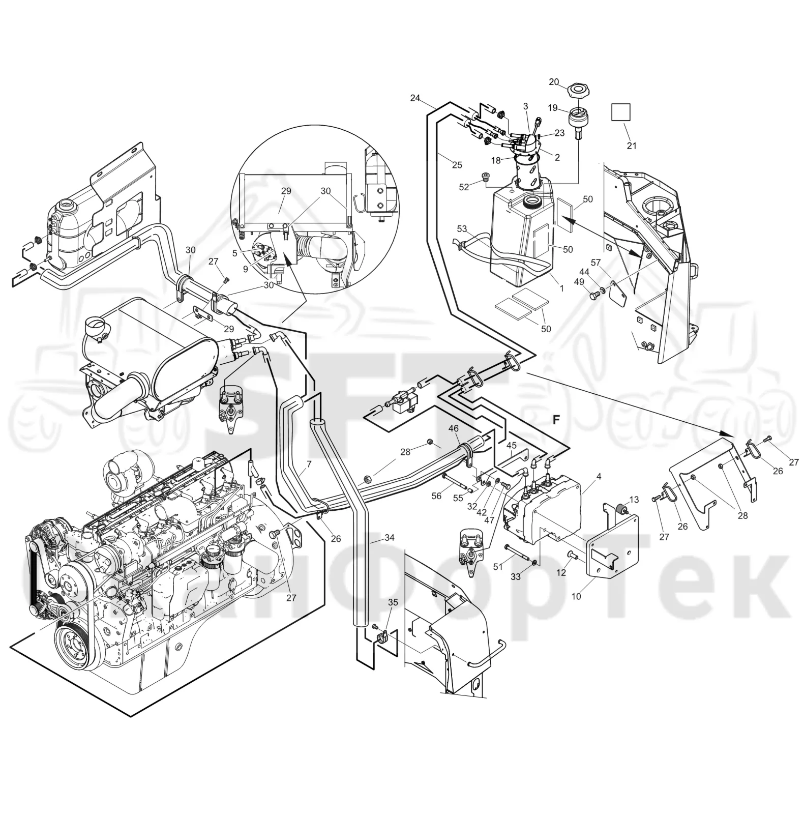 Схема: Komatsu / Форвардер / 895 / Каталог запасных частей / Двигатель / Stage 3 B/TIER 4 Interim / Впуск - выпуск / Adblue®/DEF / Инжекторный насос Adblue®/DEF
