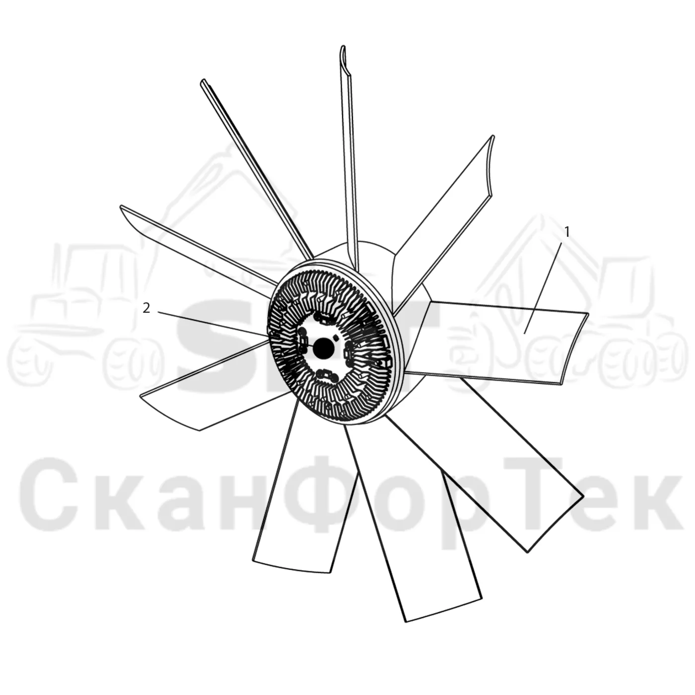 Схема: Komatsu / Форвардер / 895 / Каталог запасных частей / Двигатель / Stage 2 / TIER 2 / Система охлаждения / Вентилятор 32" / Запчасть
