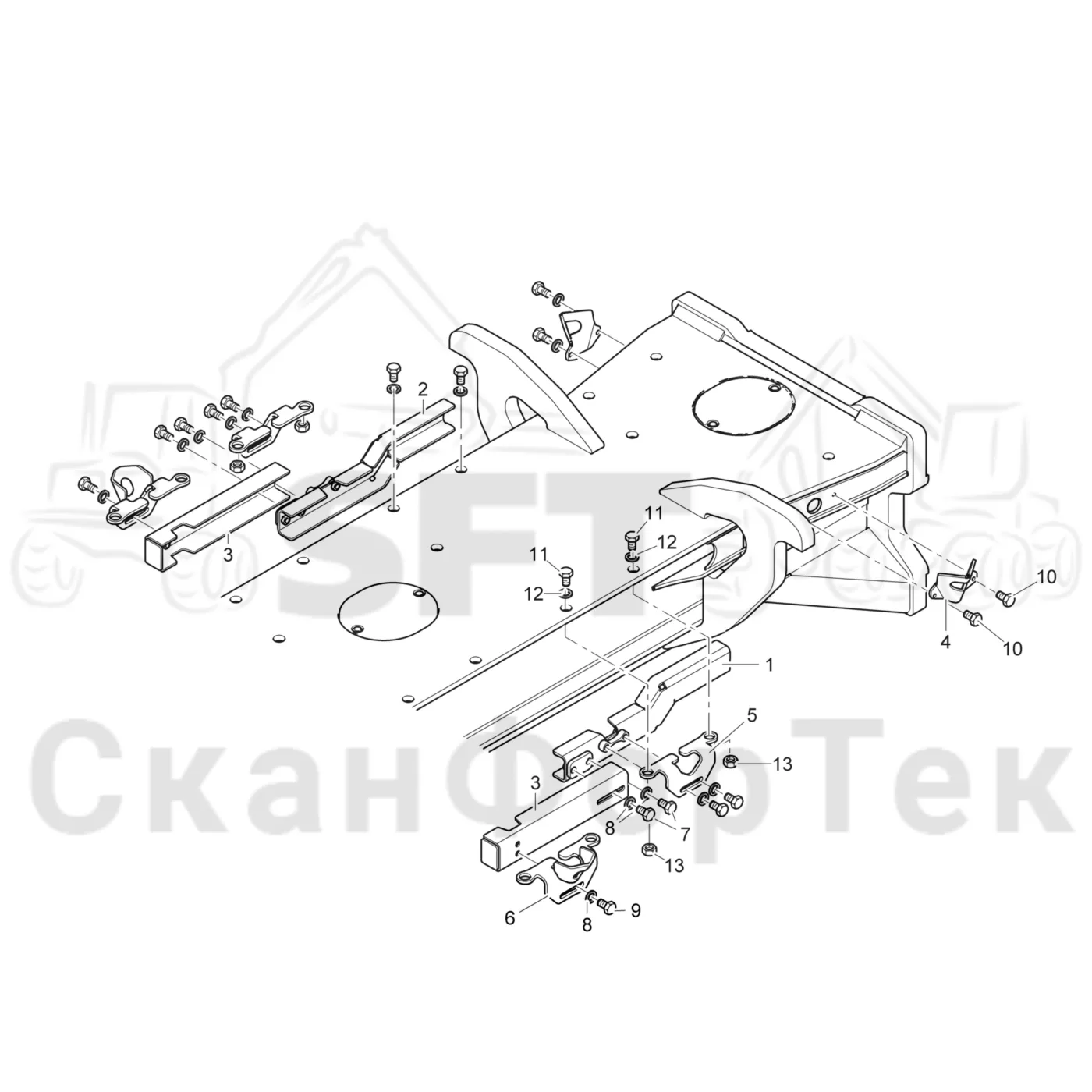 Схема: Komatsu / Форвардер / 895 / Каталог запасных частей / шасси / Рамы / Рама, задняя / Рама, задняя +0/+500 / Защита, Заслонка
