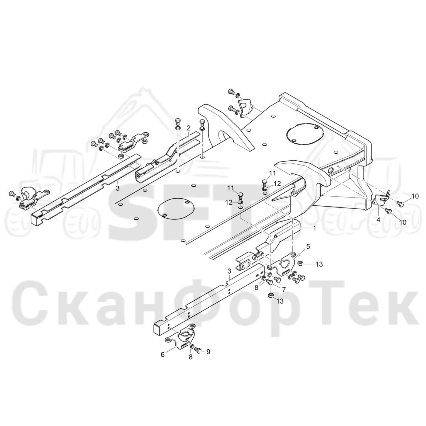 Схема: Komatsu / Форвардер / 895 / Каталог запасных частей / шасси / Рамы / Рама, задняя / Рама, задняя +600/+500 / Защита, Заслонка