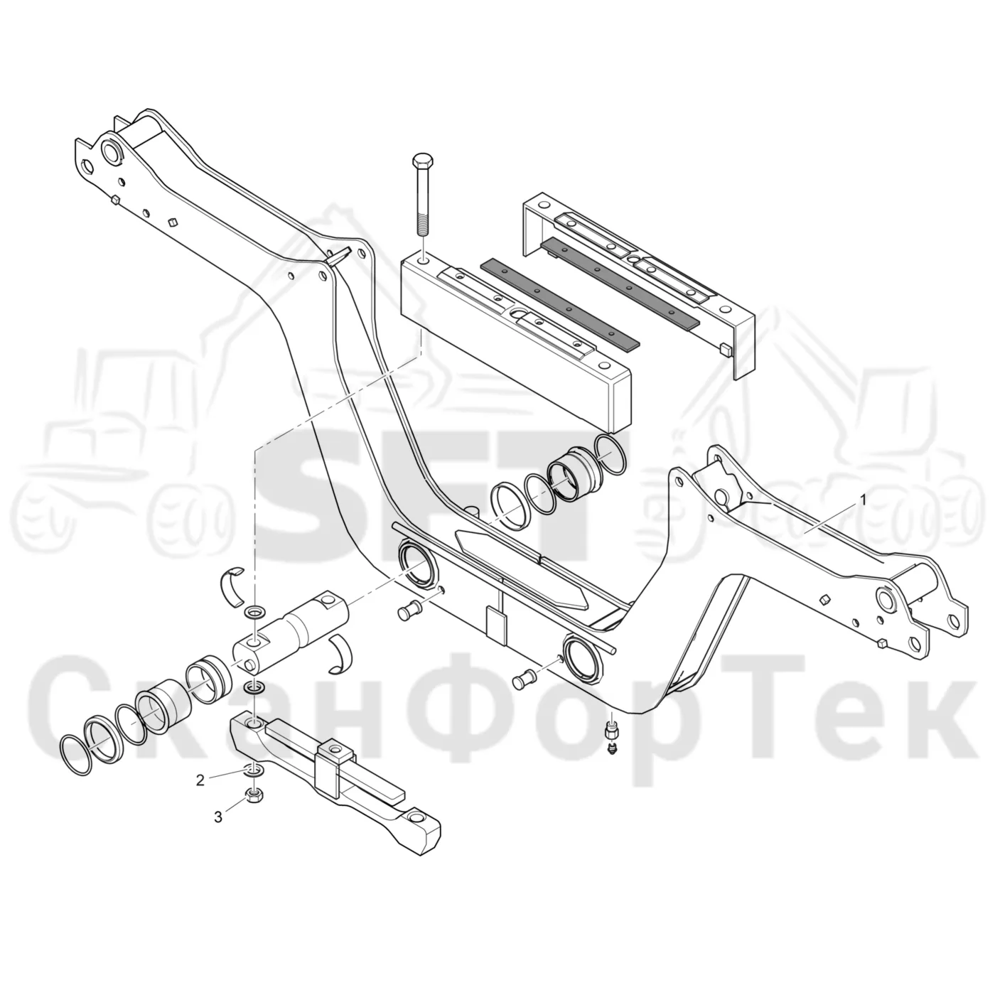 Схема: Komatsu / Форвардер / 895 / Каталог запасных частей / шасси / Зона погрузки / Коники и опоры / Коники LoadFlex II / Коники LoadFlex II, Взвешивающее устройство