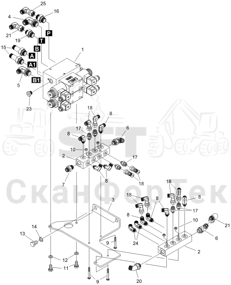 Схема: Komatsu / Форвардер / 895 S/N 8950011010- / Каталог запасных частей / шасси / Зона погрузки / Коники и опоры / Опора Гидравлика / Опора Гидравлика