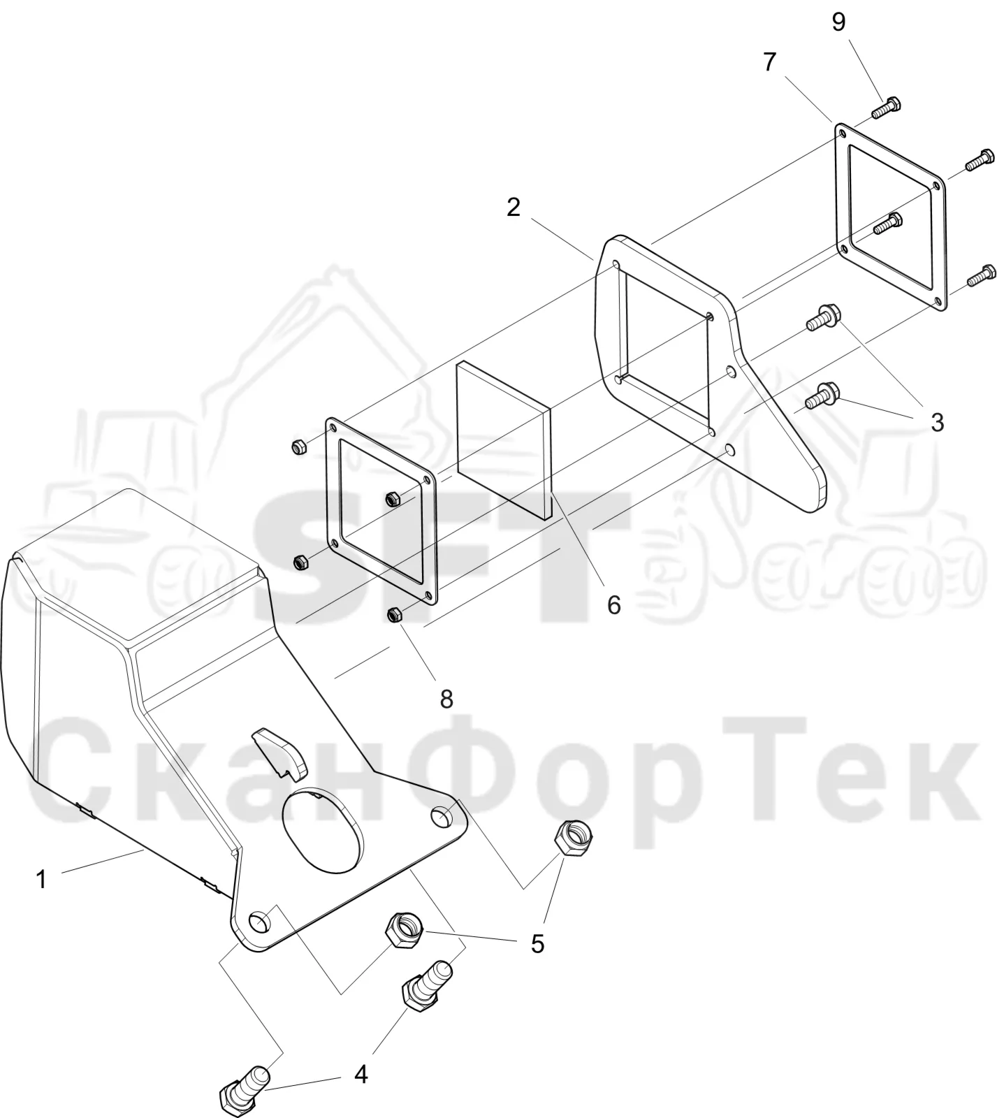 Схема: Komatsu / Форвардер / 855 S/N 8550022010- / Каталог запасных частей / шасси / Электрический Оборудование / Рабочие лампы / Рабочие лампы, галогеновые / Монтаж