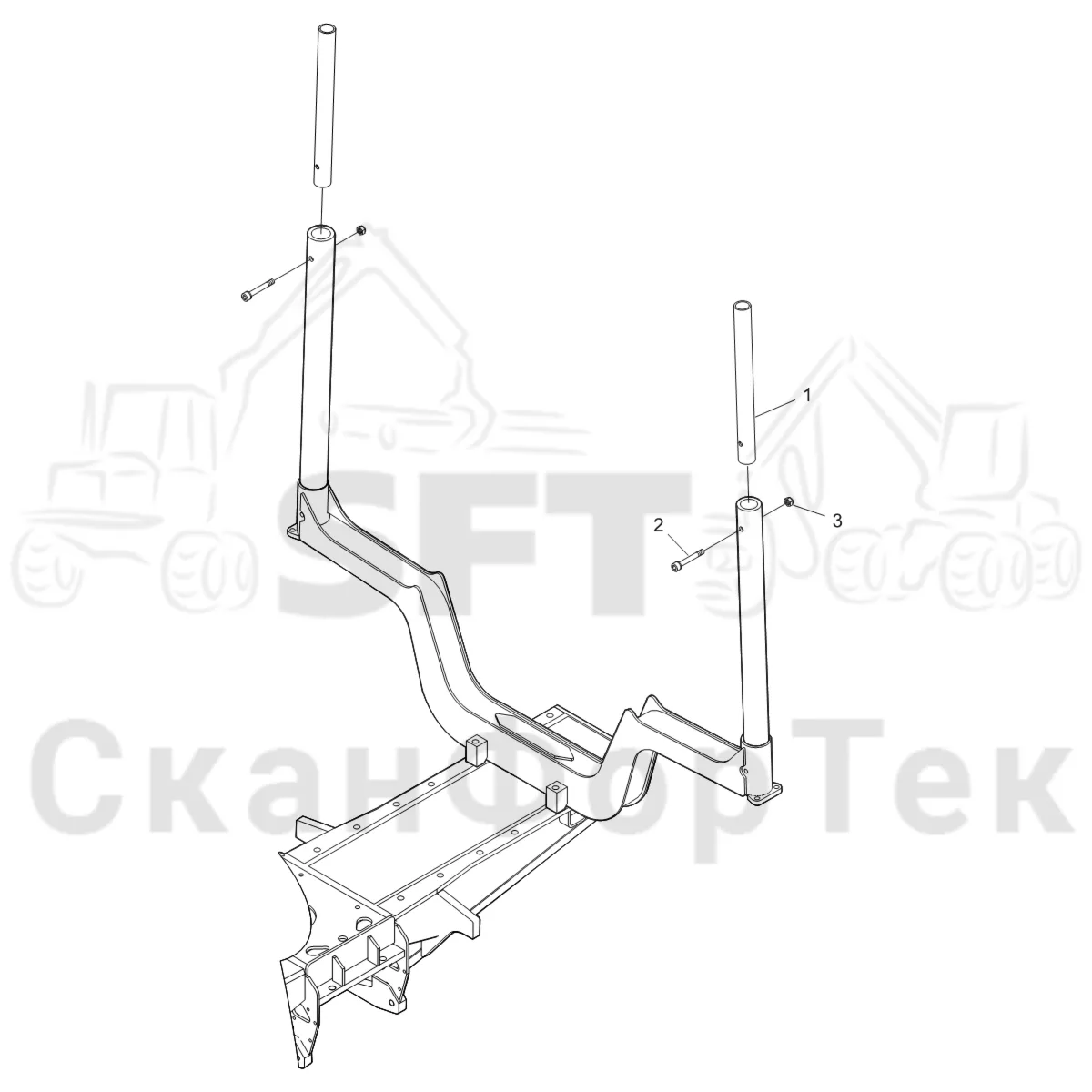 Схема: Komatsu / Форвардер / 845 / Каталог запасных частей / шасси / Зона погрузки / Коники и опоры / Коники и опоры / Опора
