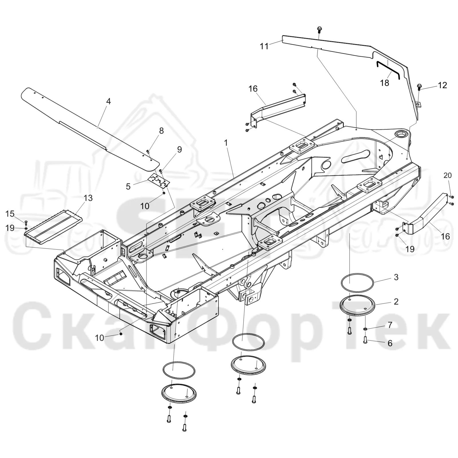Схема: Komatsu / Форвардер / 855.1 / 855.1 / Каталог запасных частей / шасси / Рамы / Рама, передняя / Рама, передняя Строгальное лезвие 8550011041-