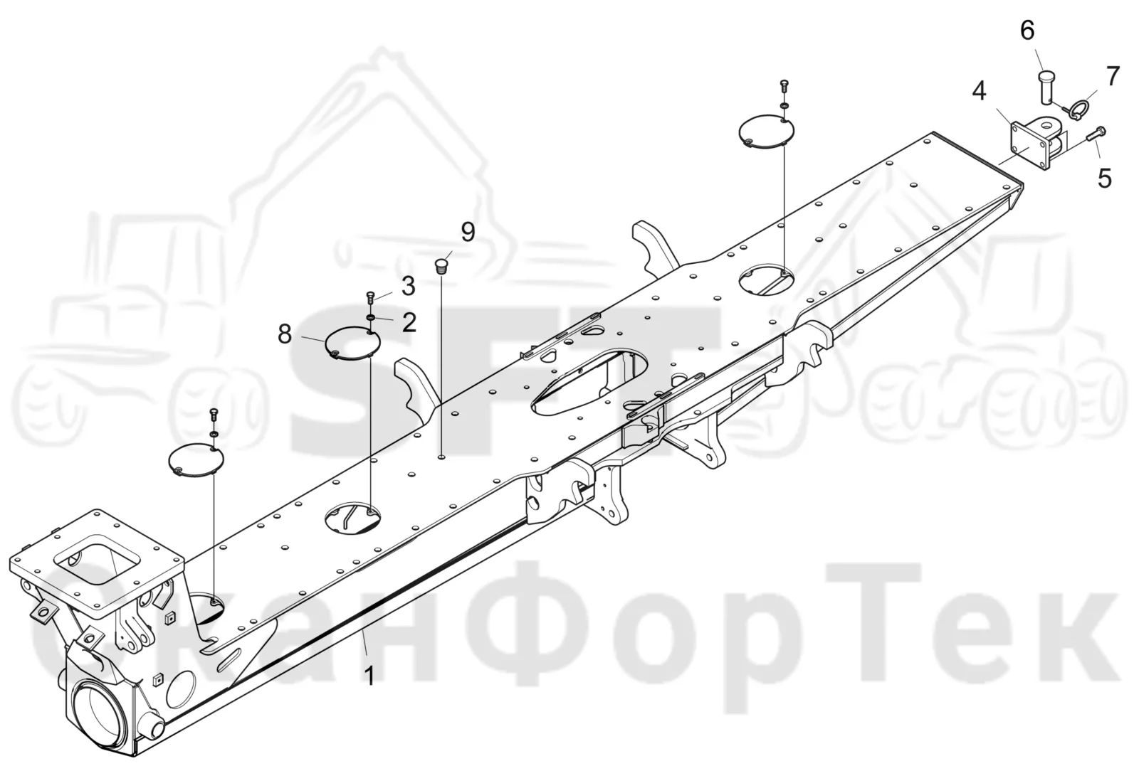 Схема: Komatsu / Форвардер / 855.1 / 855.1 / Каталог запасных частей / шасси / Рамы / Рама, задняя / Рама, задняя 0/0