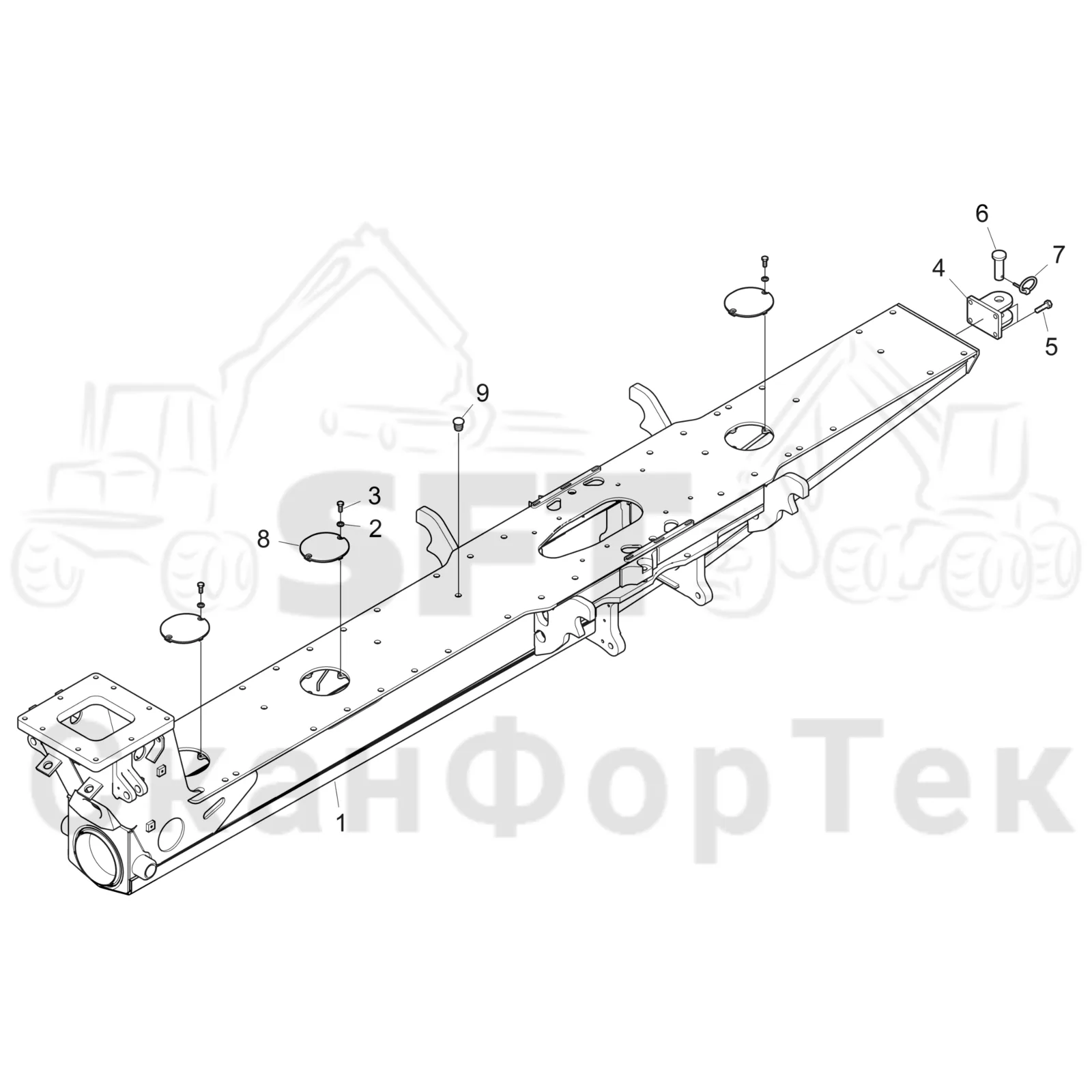 Схема: Komatsu / Форвардер / 855.1 / 855.1 / Каталог запасных частей / шасси / Рамы / Рама, задняя / Рама, задняя +350/0