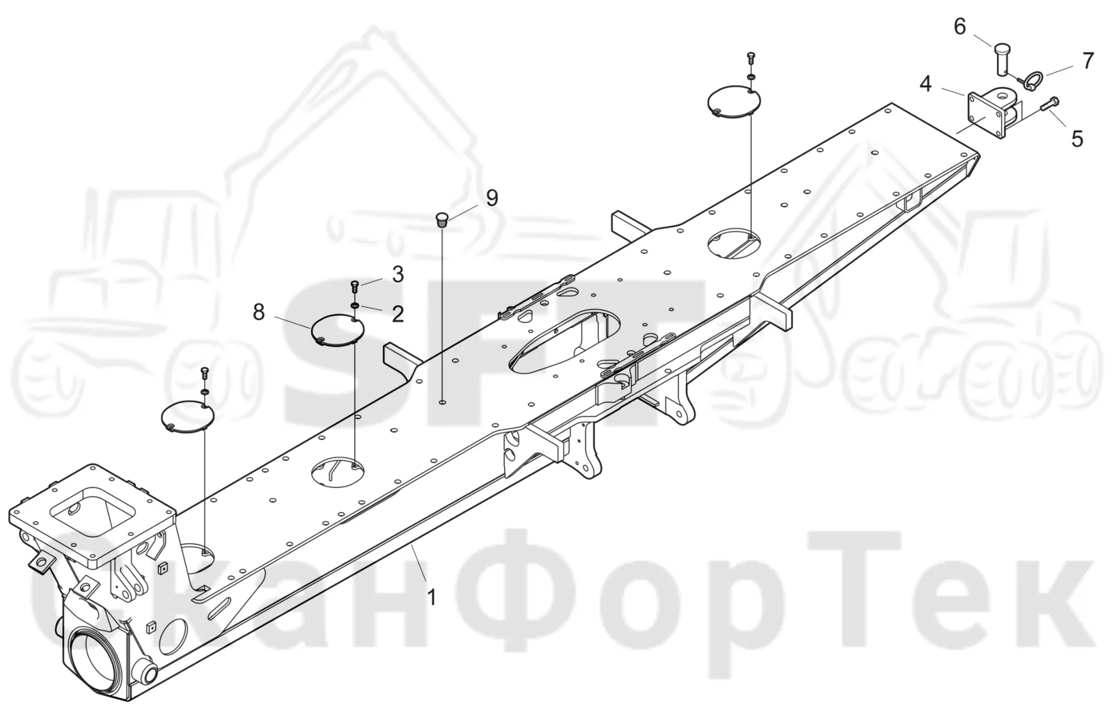 Схема: Komatsu / Форвардер / 855.1 / 855.1 / Каталог запасных частей / шасси / Рамы / Рама, задняя / Рама, задняя +650/+225