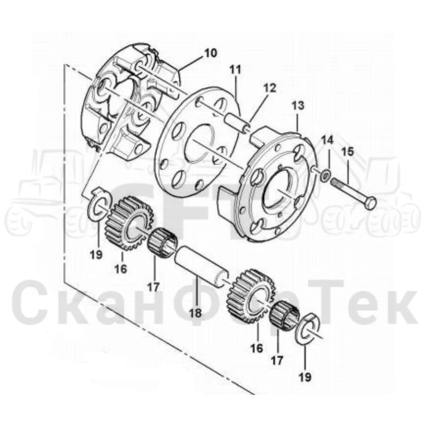 Схема: Komatsu / Форвардер / 855.1 / 855.1 / Каталог запасных частей / Коробка передач / Мост каретки / каретки / Планетарная зубчатая передача