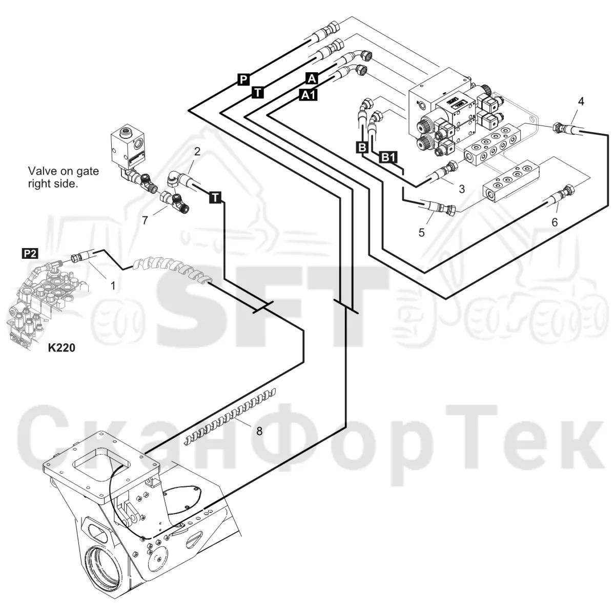 Схема: Komatsu / Форвардер / 855 S/N 8550022010- / Каталог запасных частей / шасси / Зона погрузки / Коники и опоры / Опора Гидравлика / Опора Гидравлика