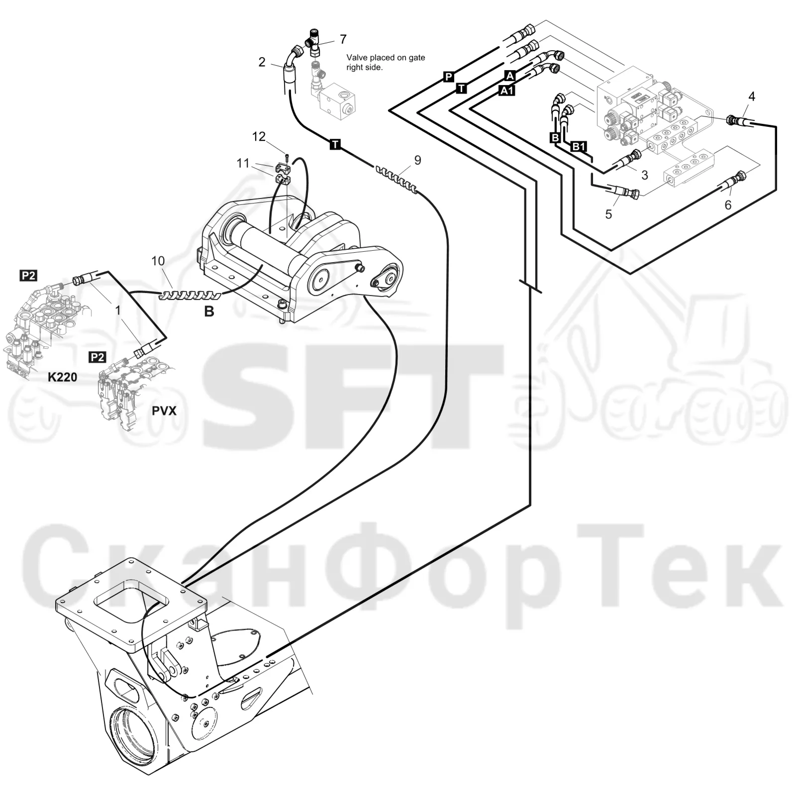 Схема: Komatsu / Форвардер / 855 S/N 8550022010- / Каталог запасных частей / шасси / Зона погрузки / Коники и опоры / Опора Гидравлика / Опора Гидравлика