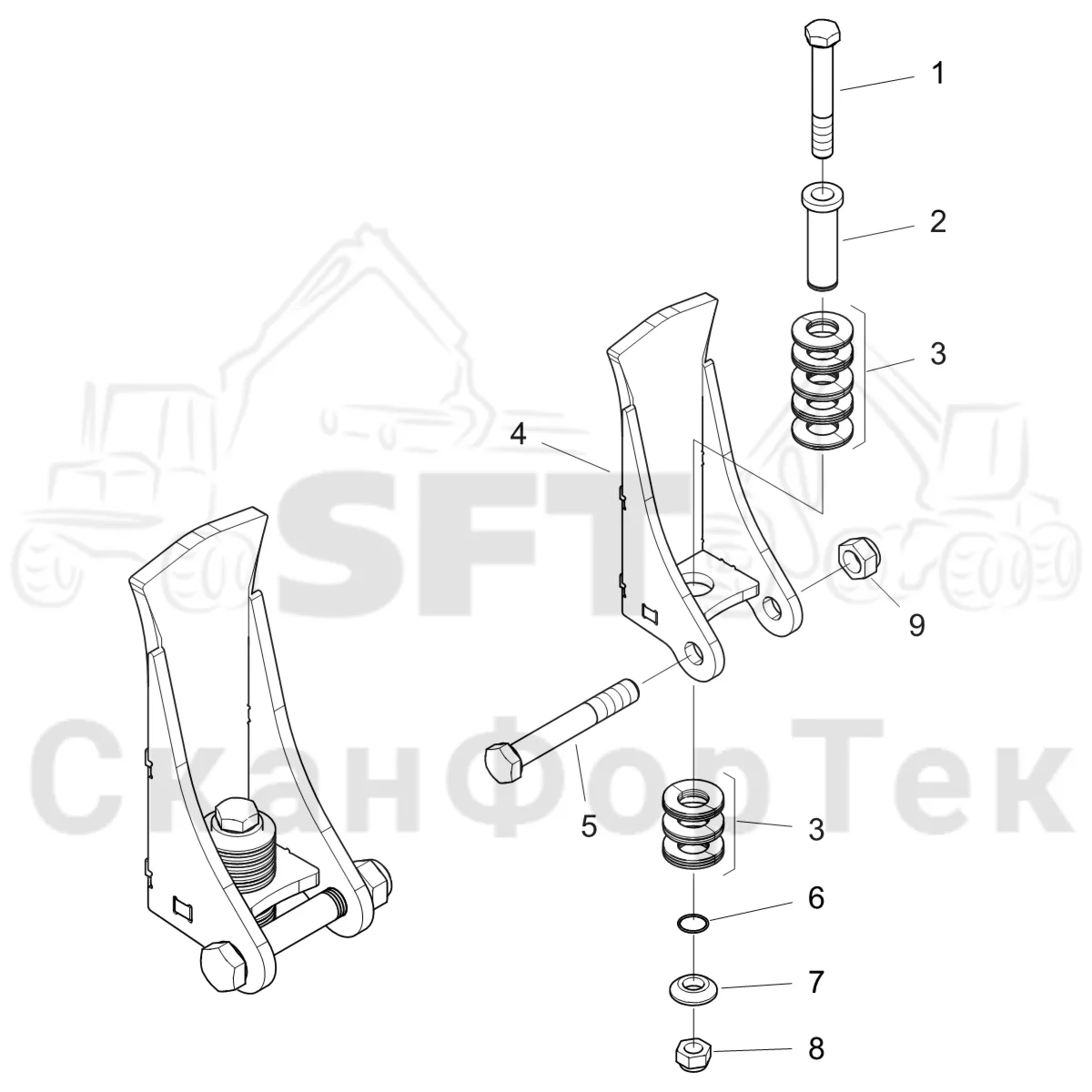 Схема: Komatsu / Форвардер / 895 S/N 8950011010- / Каталог запасных частей / шасси / Зона погрузки / Коники и опоры / Разделительные стойки / Разделительные стойки