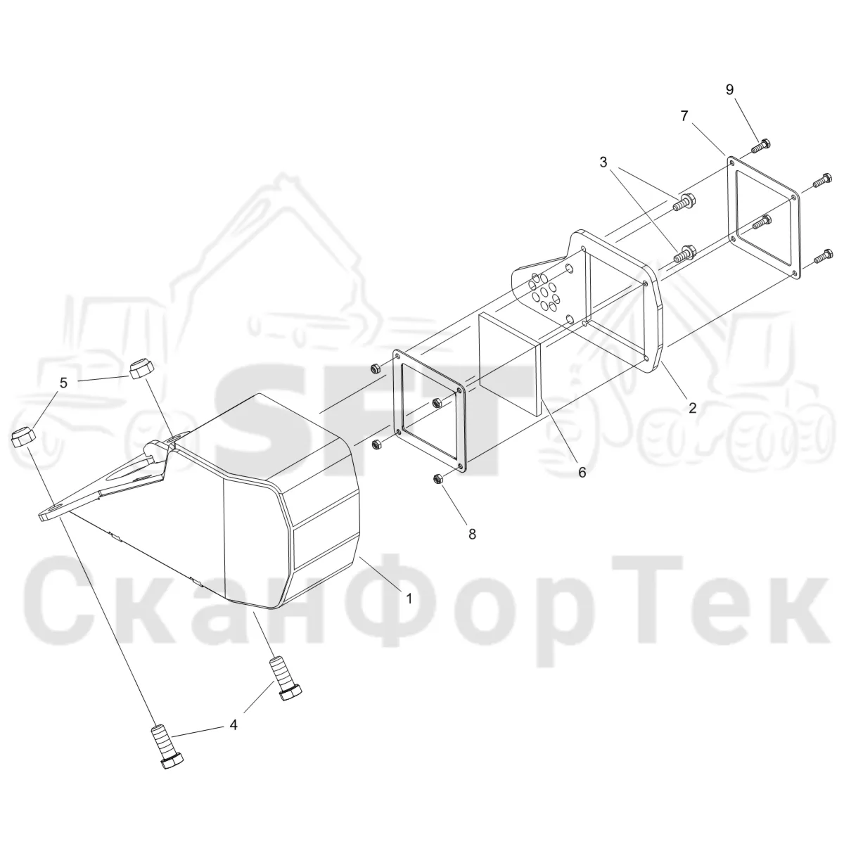 Схема: Komatsu / Форвардер / 855 S/N 8550022010- / Каталог запасных частей / шасси / Электрический Оборудование / Рабочие лампы / Рабочие лампы, галогеновые / Монтаж
