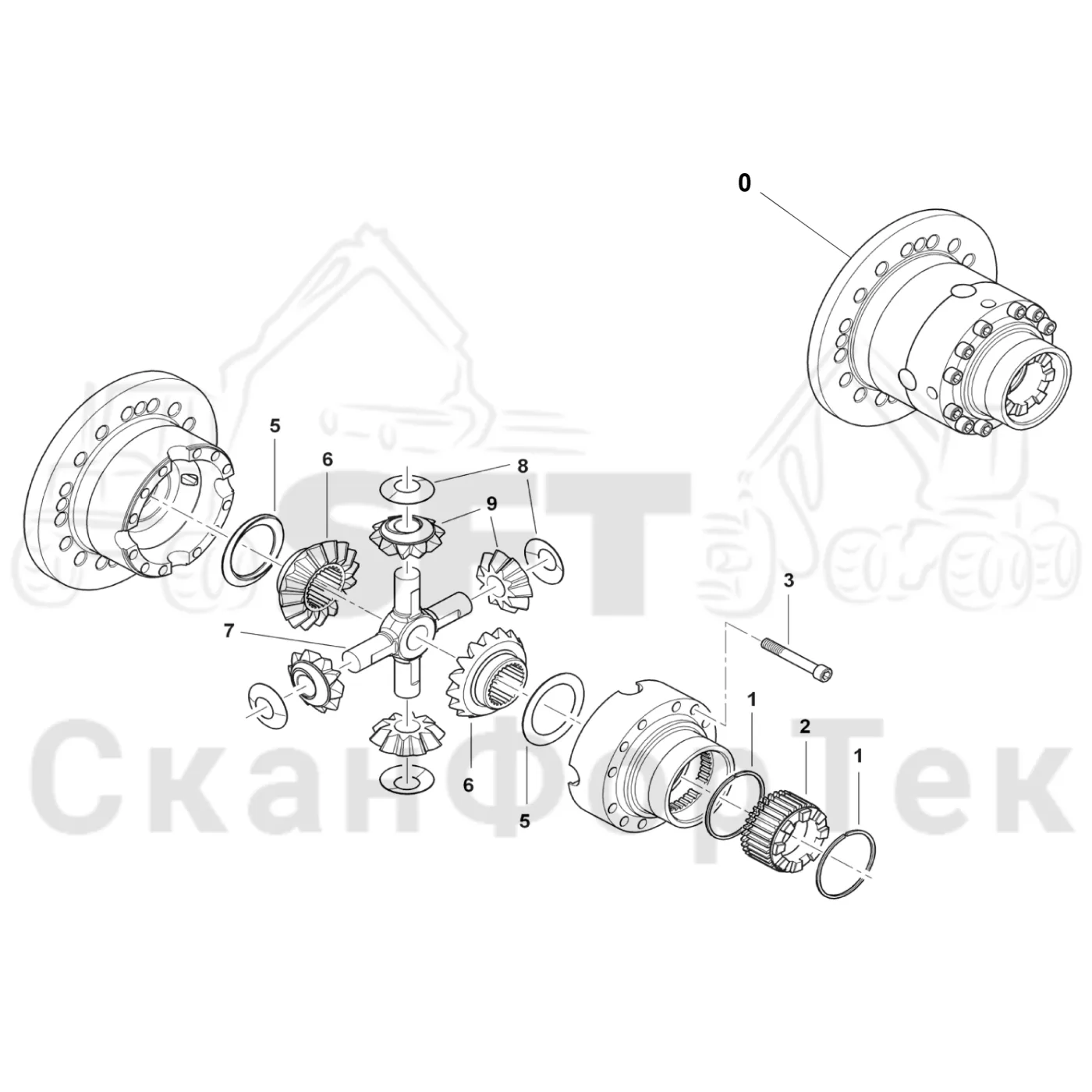 Схема: Komatsu / Форвардер / 855 S/N 8550022010- / Каталог запасных частей / Коробка передач / Мост каретки / каретки / Дифференциал / Дифференциал