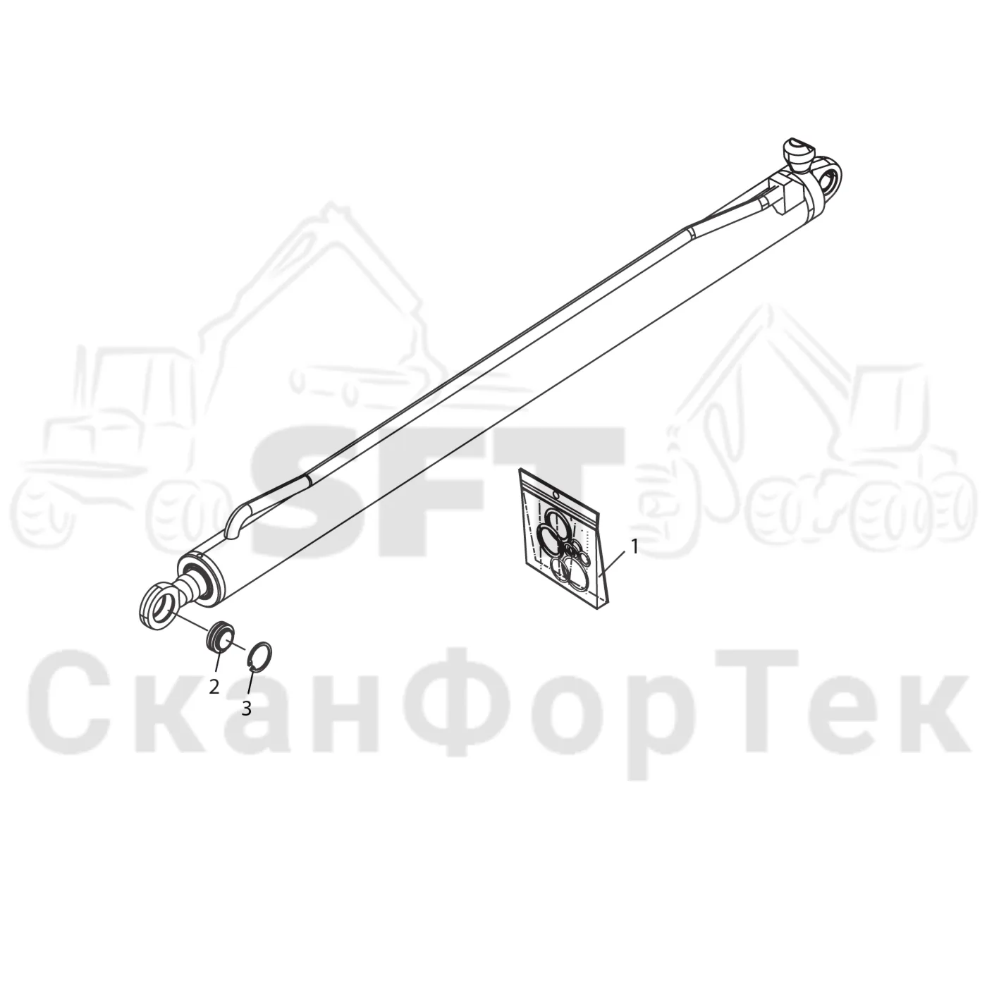 Схема: Komatsu / Форвардер / 875 S/N 8750000010- / Каталог запасных частей / шасси / Зона погрузки / Коники и опоры / Коники LoadFlex / Запасные части цилиндра