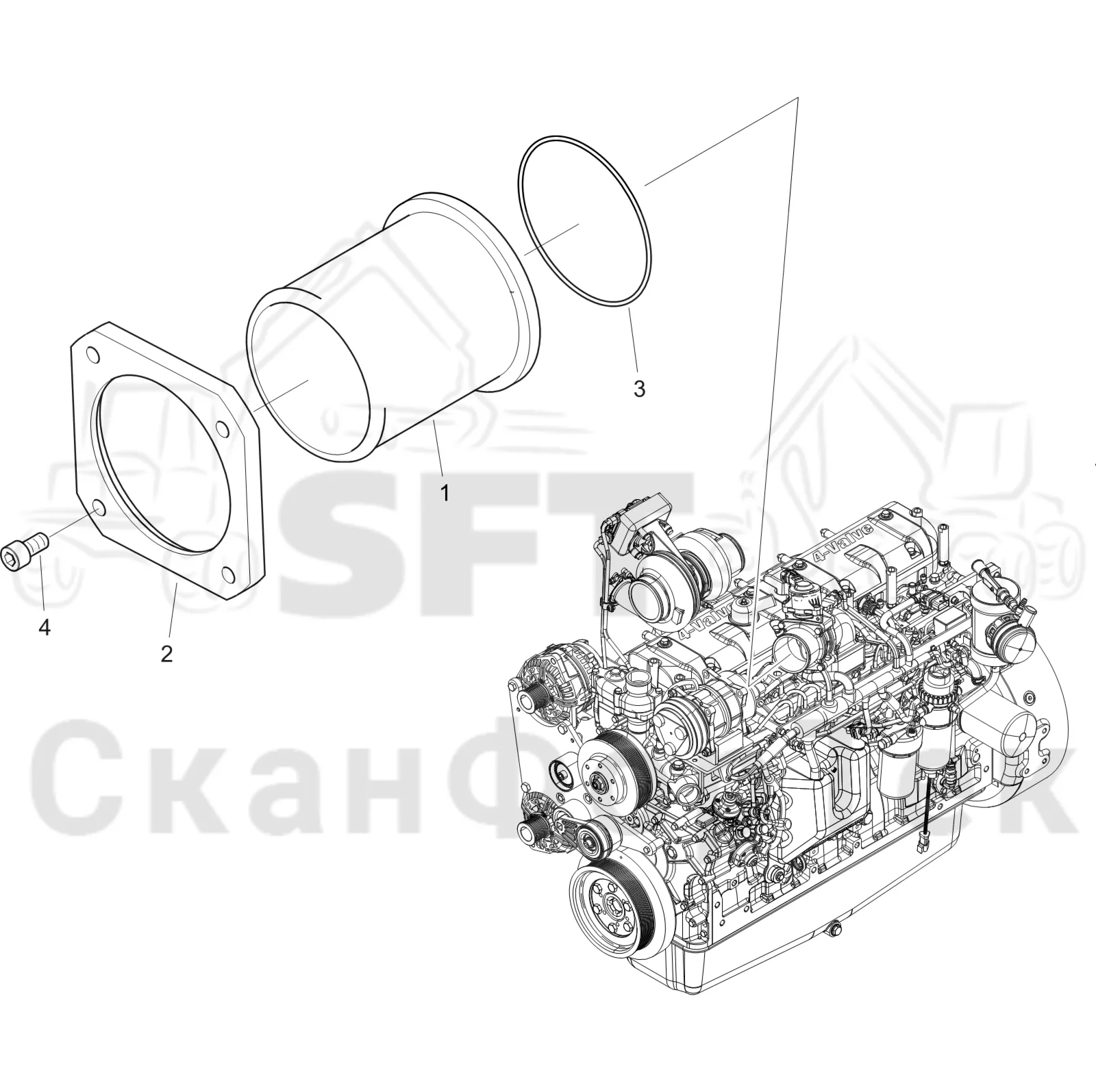 Схема: Komatsu / Форвардер / 895 S/N 8950011010- / Каталог запасных частей / Двигатель / Stage 2 / TIER 2 / Впуск - выпуск / Система впуска / Впускной трубопровод