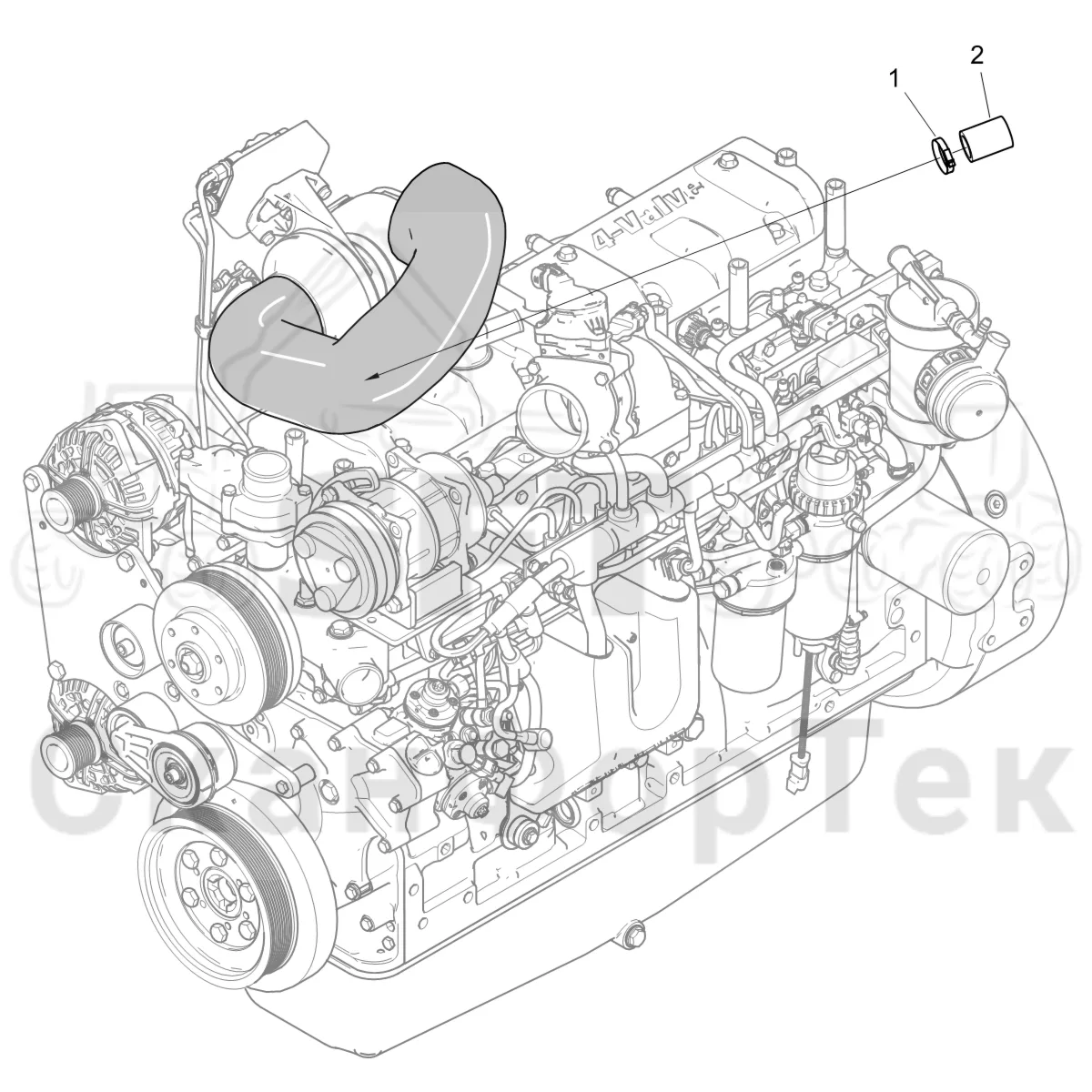 Схема: Komatsu / Форвардер / 895 S/N 8950011010- / Каталог запасных частей / Двигатель / Stage 2 / TIER 2 / Впуск - выпуск / Система впуска / Пробка