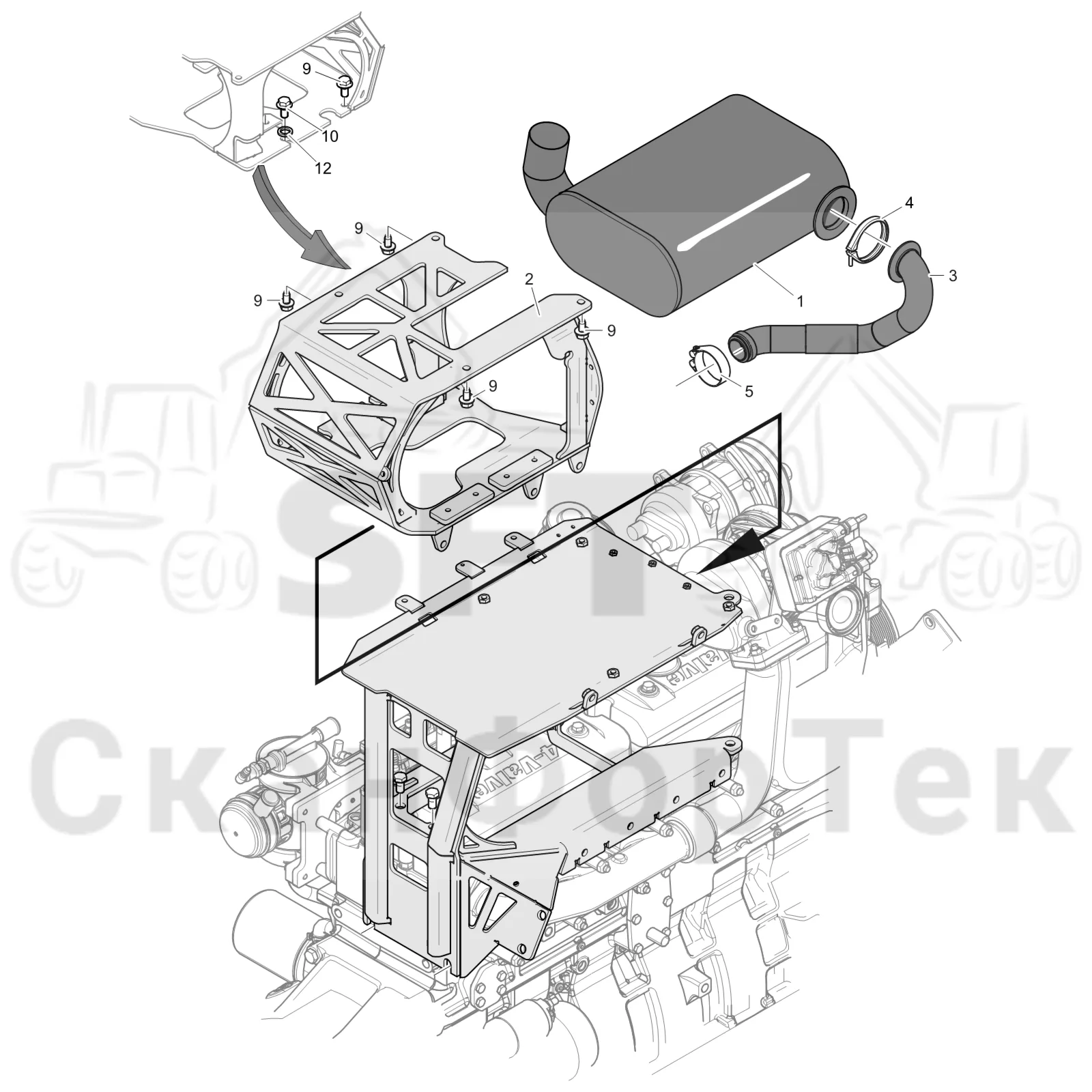 Схема: Komatsu / Форвардер / 895 S/N 8950011010- / Каталог запасных частей / Двигатель / Stage 2 / TIER 2 / Впуск - выпуск / Выхлопная система / Выхлопная система
