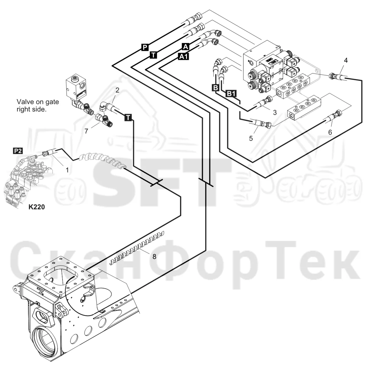 Схема: Komatsu / Форвардер / 895 S/N 8950011010- / Каталог запасных частей / шасси / Зона погрузки / Коники и опоры / Опора Гидравлика / Опора Гидравлика