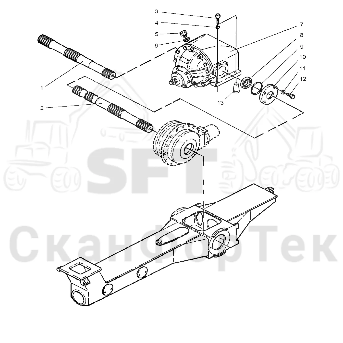 Схема: Valmet / Форвардер / Valmet 890.1 / Valmet 890.1 Ch. -117350, -119440 / Valmet 890.1 Ch. -117350, -11 / Каталог запасных частей / Коробка передач / Мост каретки / Задний агрегат каретки / Каретка дифференциала задняя