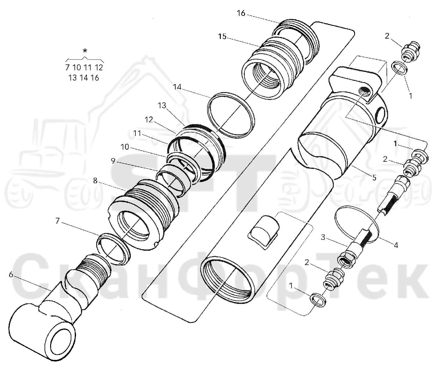 Схема: Valmet / Форвардер / Valmet 890.1 / Valmet 890.1 Ch. -117350, -119440 / Valmet 890.1 Ch. -117350, -11 / Каталог запасных частей / Оборудование захвата / Захват / Valmet 901.2 Ch. -211060 / Каталог запасных частей / Подъемный кран / Подъемные краны / CRH 14 / Каталог запасных частей / CRH 14 / Удлинитель стрелы / Цилиндр / Телескопический цилиндр 9.8м