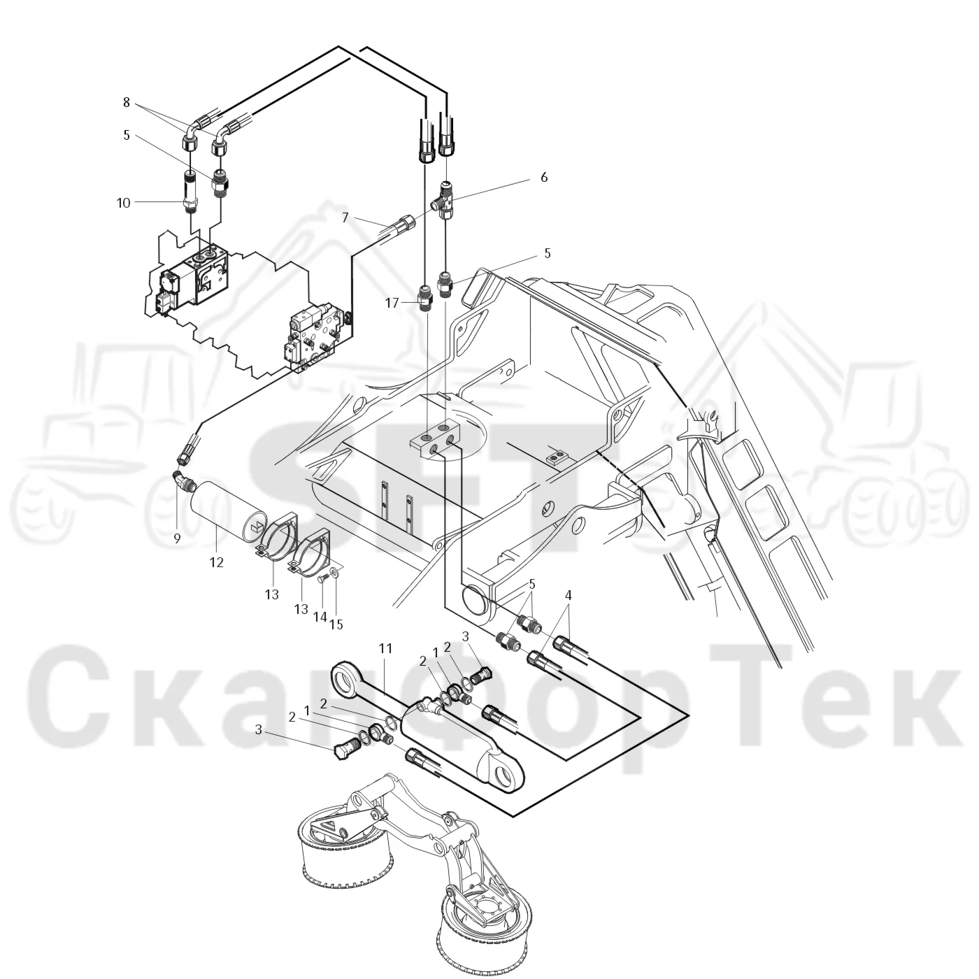 Схема: Valmet / Головки лесозаготовительной машины / Valmet 370 / Valmet 370 Ch. -11549 / Valmet 370 Ch. -11549 / Valmet 370 -11549 / Каталог запасных частей / Подача / Гидравлическое оборудование открывания и закрывания подающих роликов / Гидравлическое оборудование открывания и закрывания подающих роликов