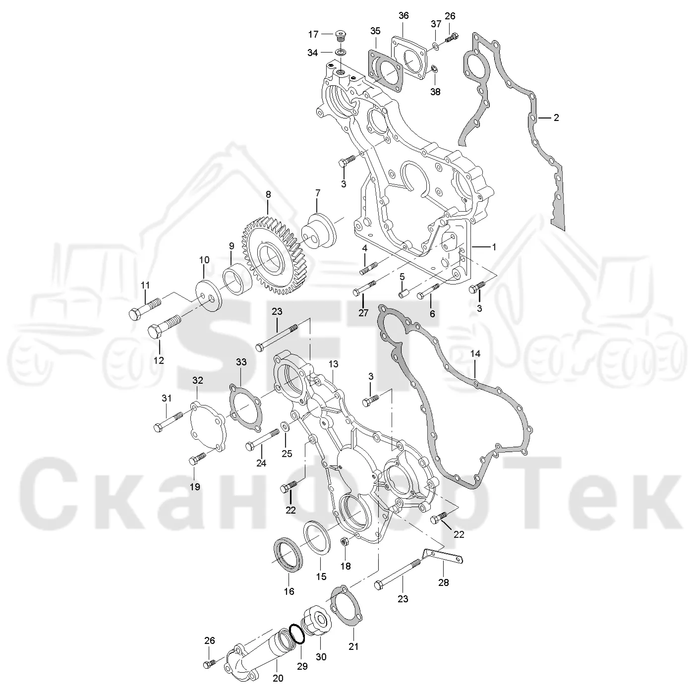 Схема: Valmet / Форвардер / Valmet 840.3 / Valmet 840.3 Ch. -311173 / Valmet 840.3 Ch. -311173 / Каталог запасных частей / Двигатель / Блок двигателя / Корпус редуктора