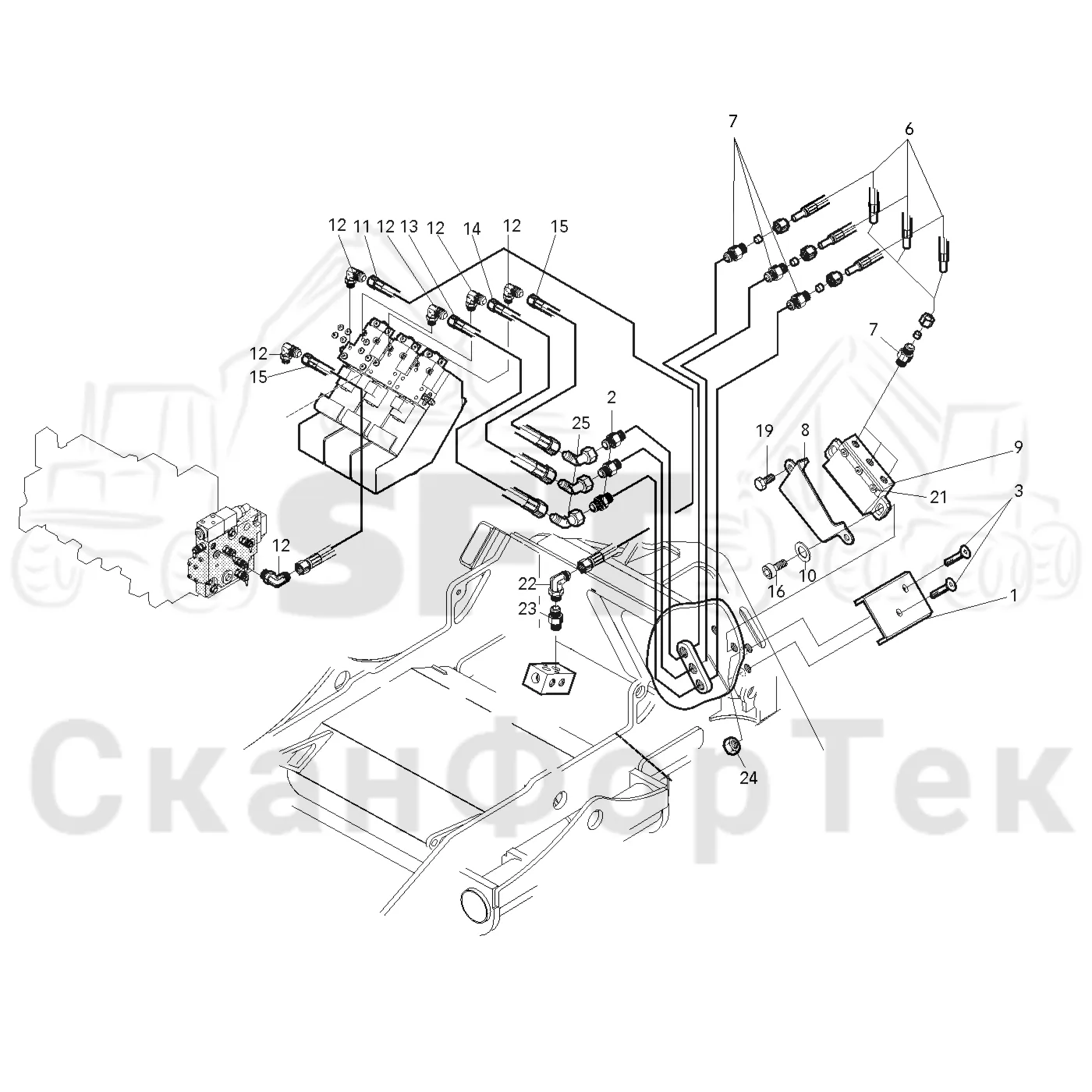 Схема: Valmet / Головки лесозаготовительной машины / Valmet 370.1 / Valmet 370.1 Ch. -11730 / Valmet 370.1 Ch. -11730 / Каталог запасных частей / Резка / Гидравлическое оборудование цветовой маркировки
