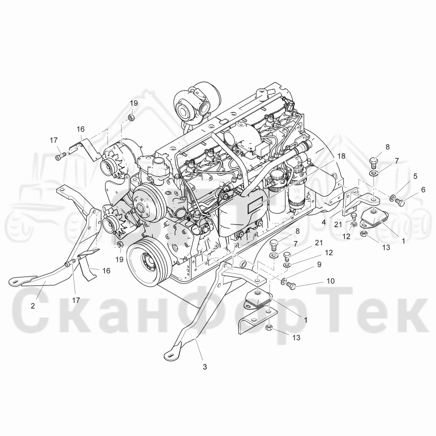 Схема: Valmet / Лесозаготовительные машины / Valmet 911.3 / Valmet 911.3 Ch 311371- / Valmet 911.3 Ch 311372- / Каталог запасных частей / Двигатель / Двигатель -311755 / Установка двигателя