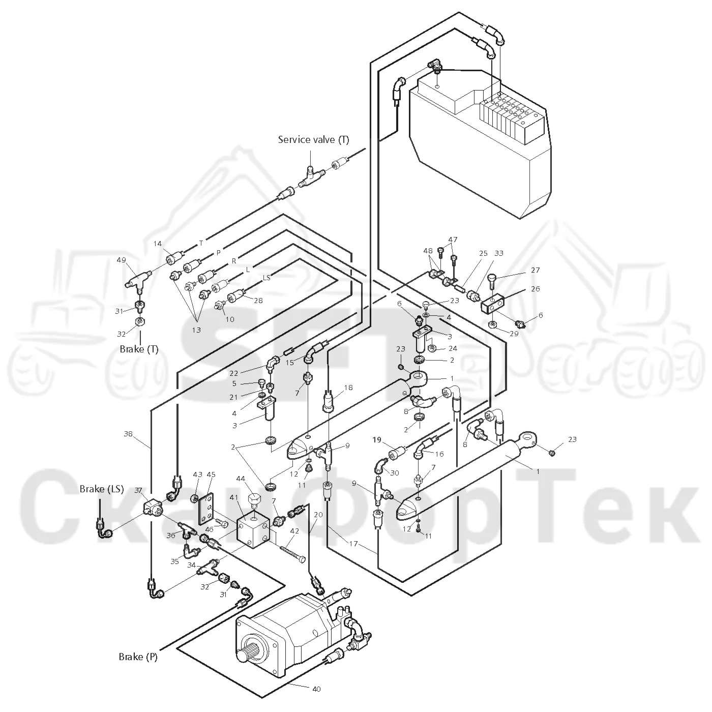 Схема: Valmet / Форвардер / Valmet 840.1 / Valmet 840.1 / Каталог запасных частей / Рулевое управление / Рулевое управление