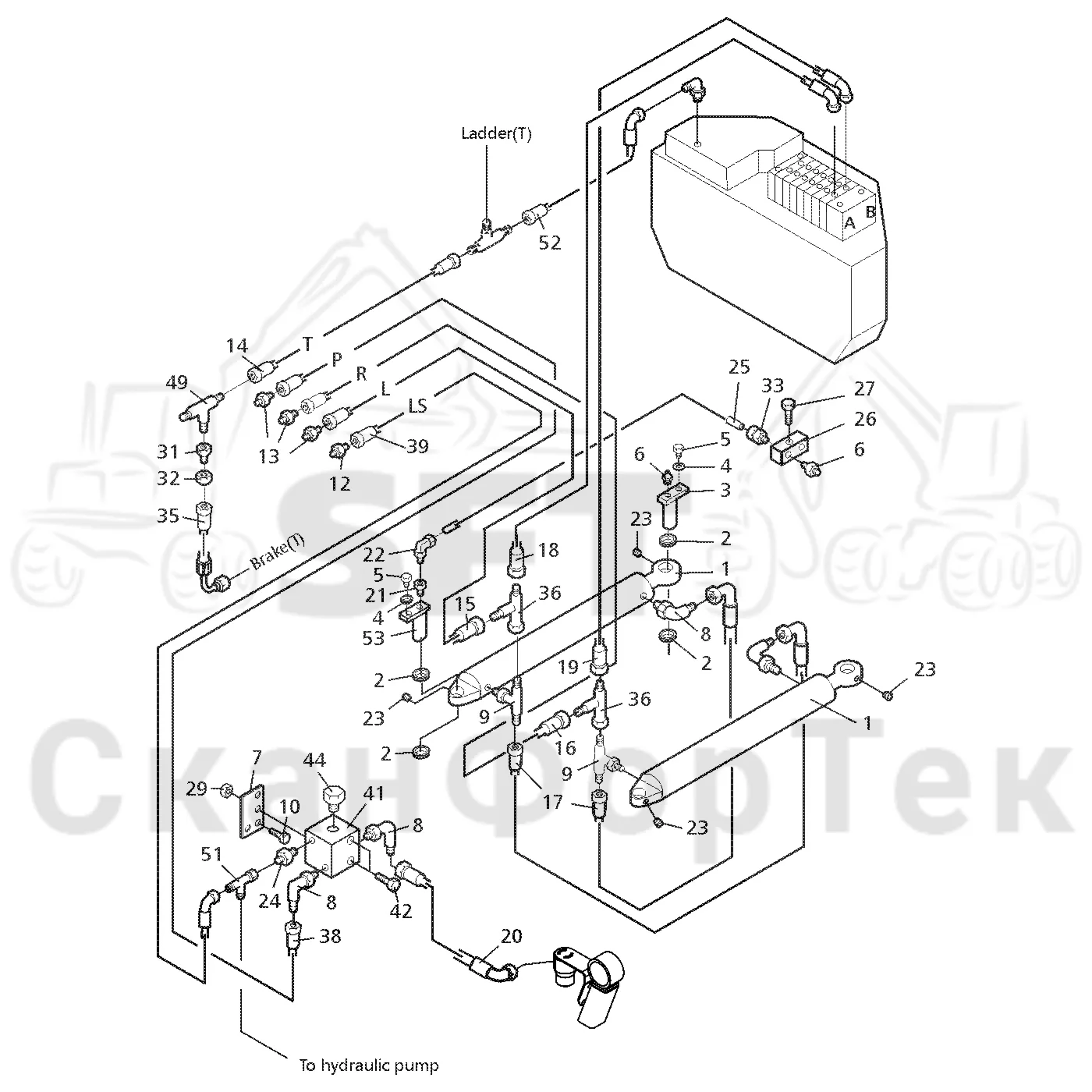 Схема: Valmet / Форвардер / Valmet 890.2 / Valmet 890.2 / Каталог запасных частей / Рулевое управление / Рулевое управление с системой Orbitrol -211015