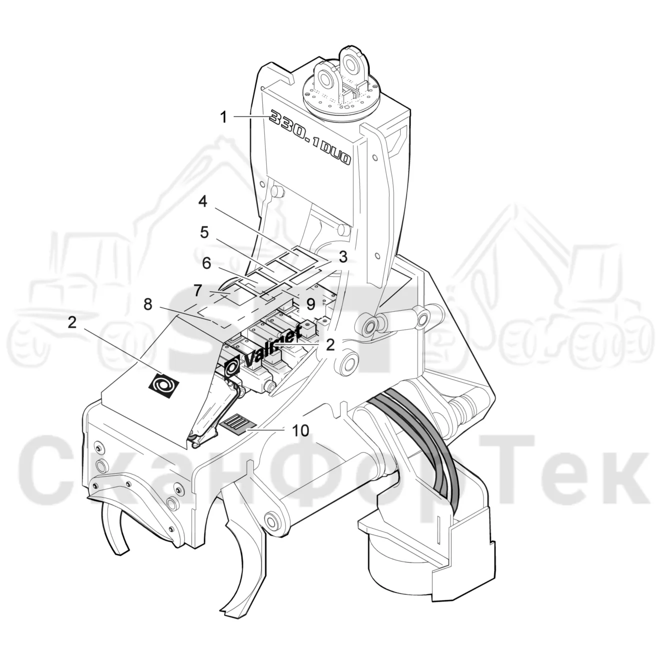 Схема: Valmet / Лесозаготовительные машины / Valmet 801 c / Valmet 801c Ch 11800- / Valmet 801c Ch 11800- / Каталог запасных частей / Лесозаготовительное оборудование / Головка лесозаготовительной машины / Valmet 330.1 / Каталог запасных частей / шасси / Бирки