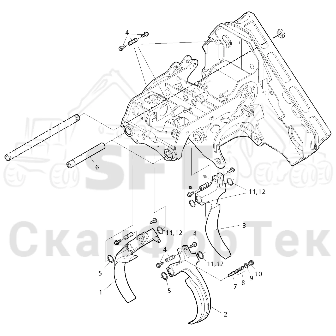 Схема: Valmet / Головки лесозаготовительной машины / Valmet 350 / Valmet 350 / Каталог запасных частей / Обрезка сучьев / Сучкорезные ножи