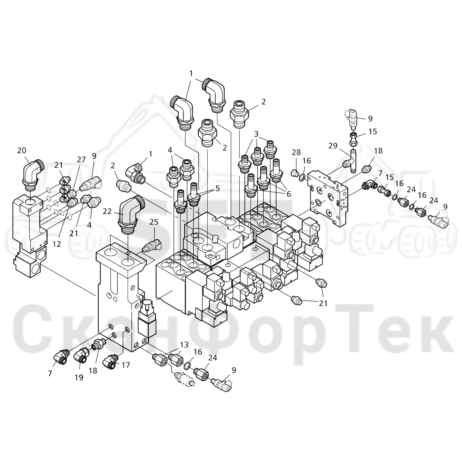 Схема: Valmet / Лесозаготовительные машины / Valmet 901.3 / Valmet 901.3 Ch. 311191- / Valmet 901.3 Ch. 311191- / Каталог запасных частей / Лесозаготовительное оборудование / Головка лесозаготовительной машины / Valmet 350.1 / Каталог запасных частей / Гидравлический клапан / Узел клапана / Узел клапана -111070