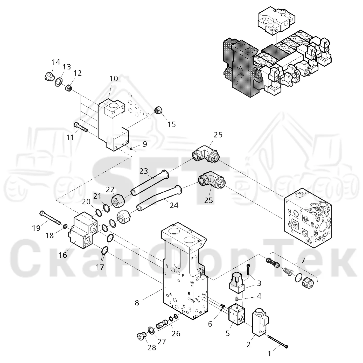 Схема: Valmet / Лесозаготовительные машины / Valmet 901.3 / Valmet 901.3 Ch. 311191- / Valmet 901.3 Ch. 311191- / Каталог запасных частей / Лесозаготовительное оборудование / Головка лесозаготовительной машины / Valmet 350.1 / Каталог запасных частей / Гидравлический клапан / Впускной - выпускной / Впускной - выпускной -111320