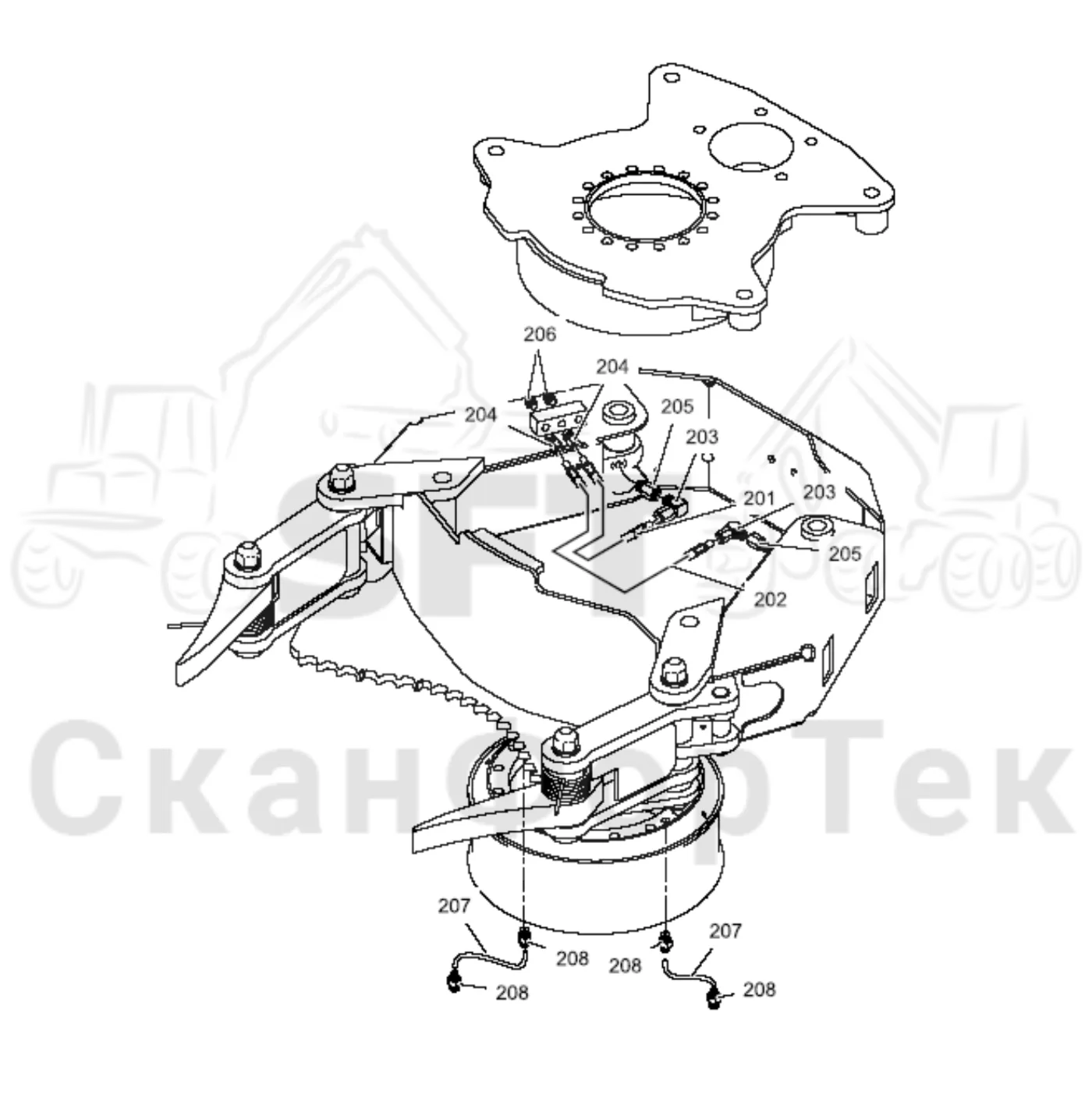 Схема: Valmet / Лесозаготовительные машины / Valmet 901.3 / Valmet 901.3 Ch. 311191- / Valmet 901.3 Ch. 311191- / Каталог запасных частей / Лесозаготовительное оборудование / Головка лесозаготовительной машины / Valmet 350 / Каталог запасных частей / Габота с несколькими деЂевьями / Смазка