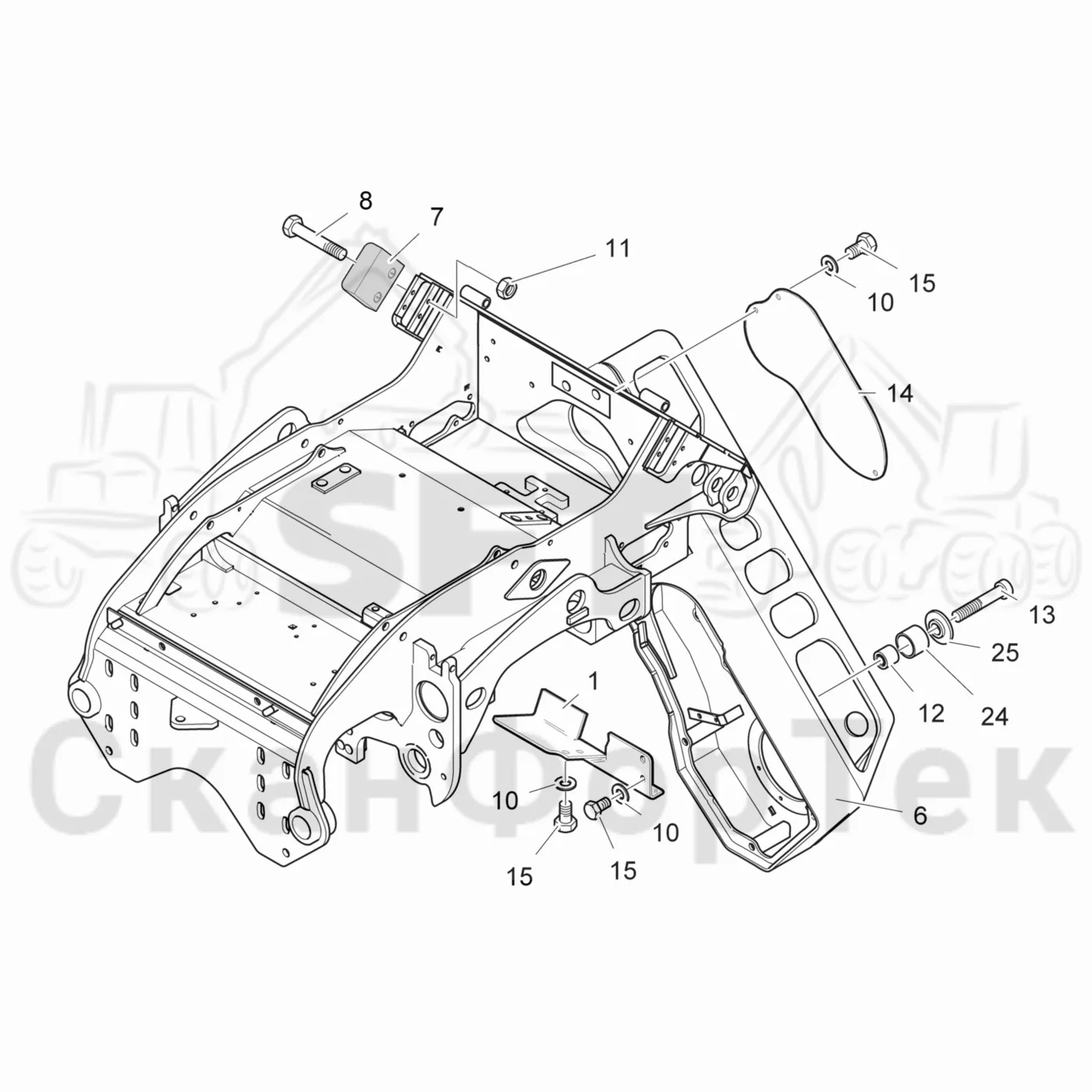 Схема: Valmet / Лесозаготовительные машины / Valmet 911.4 / Valmet 911.4 / Каталог запасных частей / Лесозаготовительное оборудование / Головка лесозаготовительной машины / Valmet 360.2 / Каталог запасных частей / шасси / шасси 211981-
