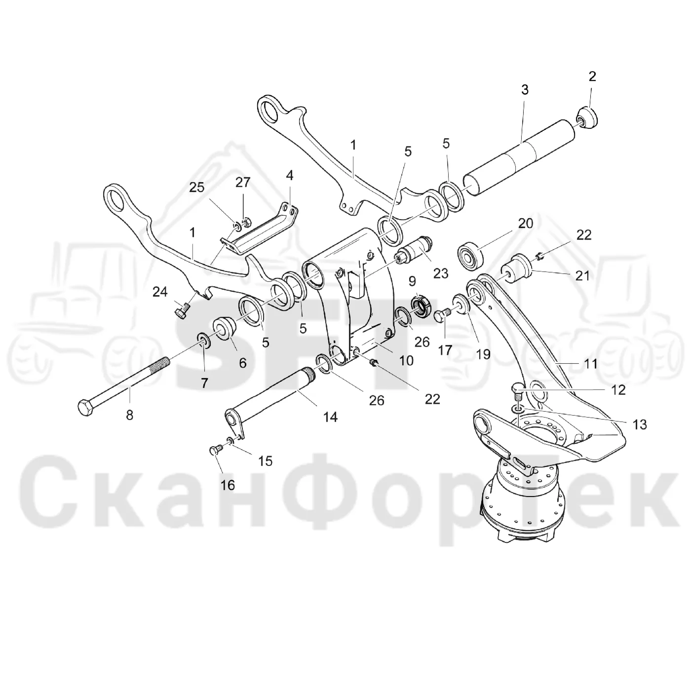 Схема: Valmet / Лесозаготовительные машины / Valmet 931 / Valmet 931 / Каталог запасных частей / Лесозаготовительное оборудование / Головка лесозаготовительной машины / Valmet 360.2 / Каталог запасных частей / Подача / шасси подающего ролика