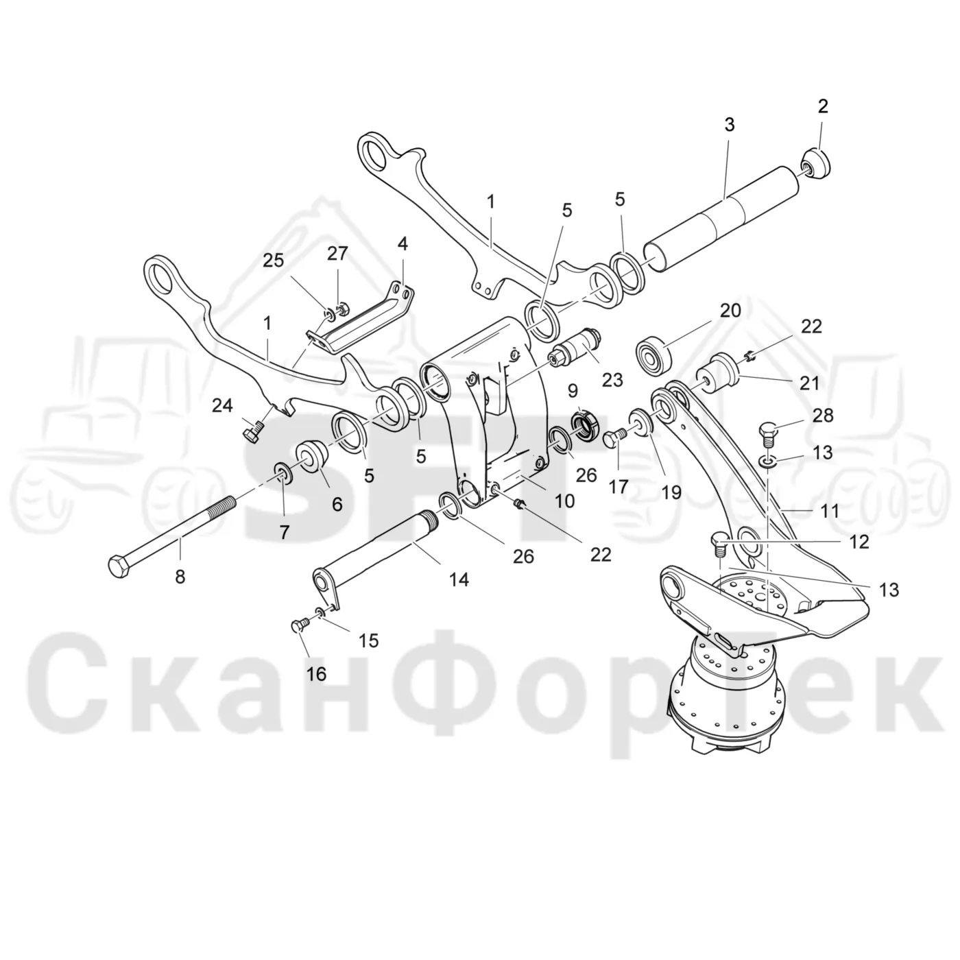 Схема: Valmet / Лесозаготовительные машины / Valmet 911.3 / Valmet 911.3 Ch 311371- / Valmet 911.3 Ch 311372- / Каталог запасных частей / Лесозаготовительное оборудование / Головка лесозаготовительной машины / Valmet 360.2 / Каталог запасных частей / Подача / шасси подающего ролика 212071-