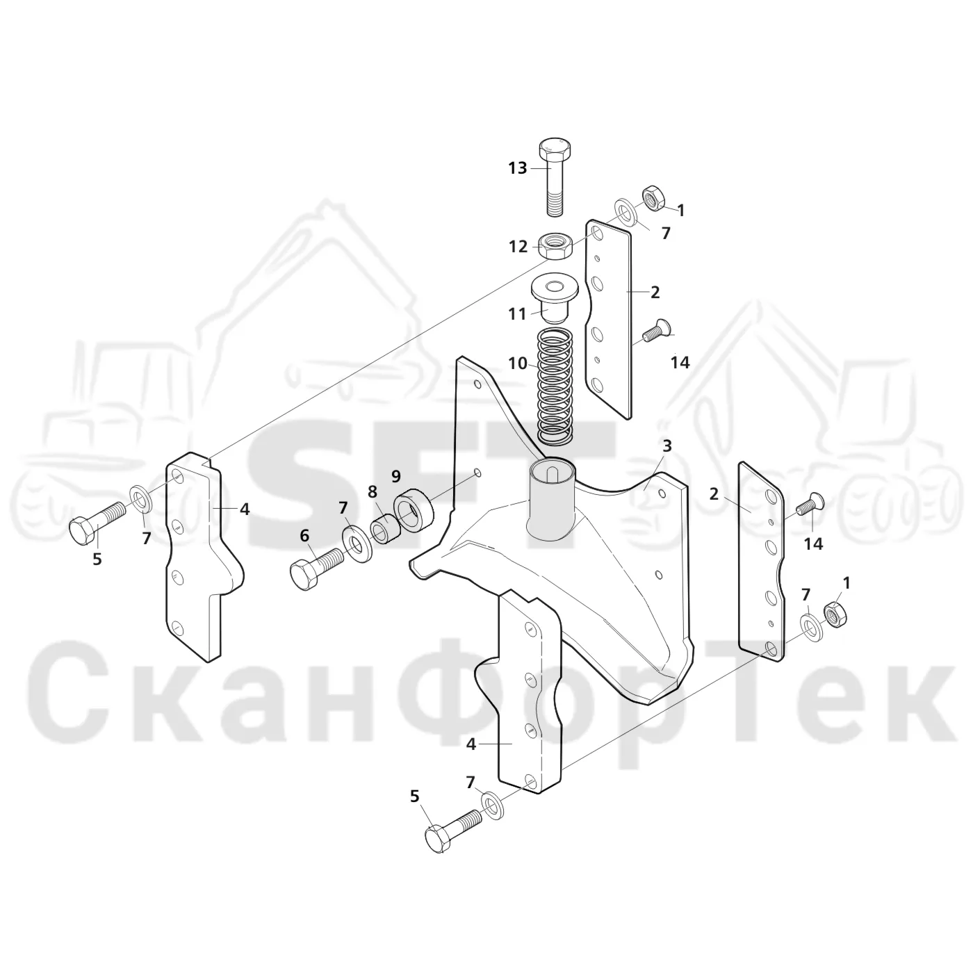 Схема: Valmet / Головки лесозаготовительной машины / Valmet 370.1 / Valmet 370.1 Ch. -11730 / Valmet 370.1 Ch. -11730 / Каталог запасных частей / Обрезка сучьев / Верхний сучкорезный нож