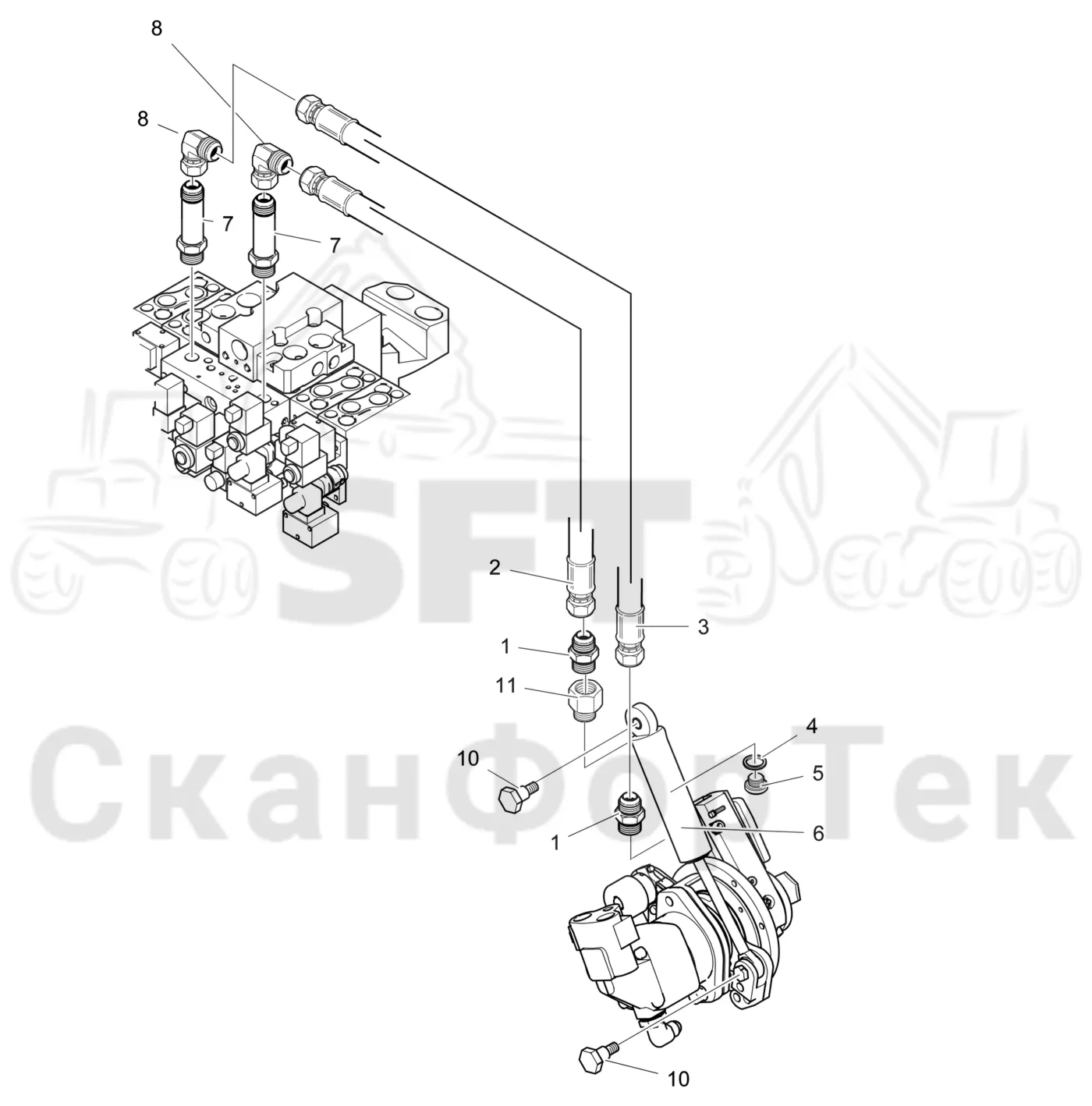 Схема: Valmet / Лесозаготовительные машины / Valmet 931 / Valmet 931 / Каталог запасных частей / Лесозаготовительное оборудование / Головка лесозаготовительной машины / Valmet 360.2 / Каталог запасных частей / Резка / Гидравлический привод цилиндра резки