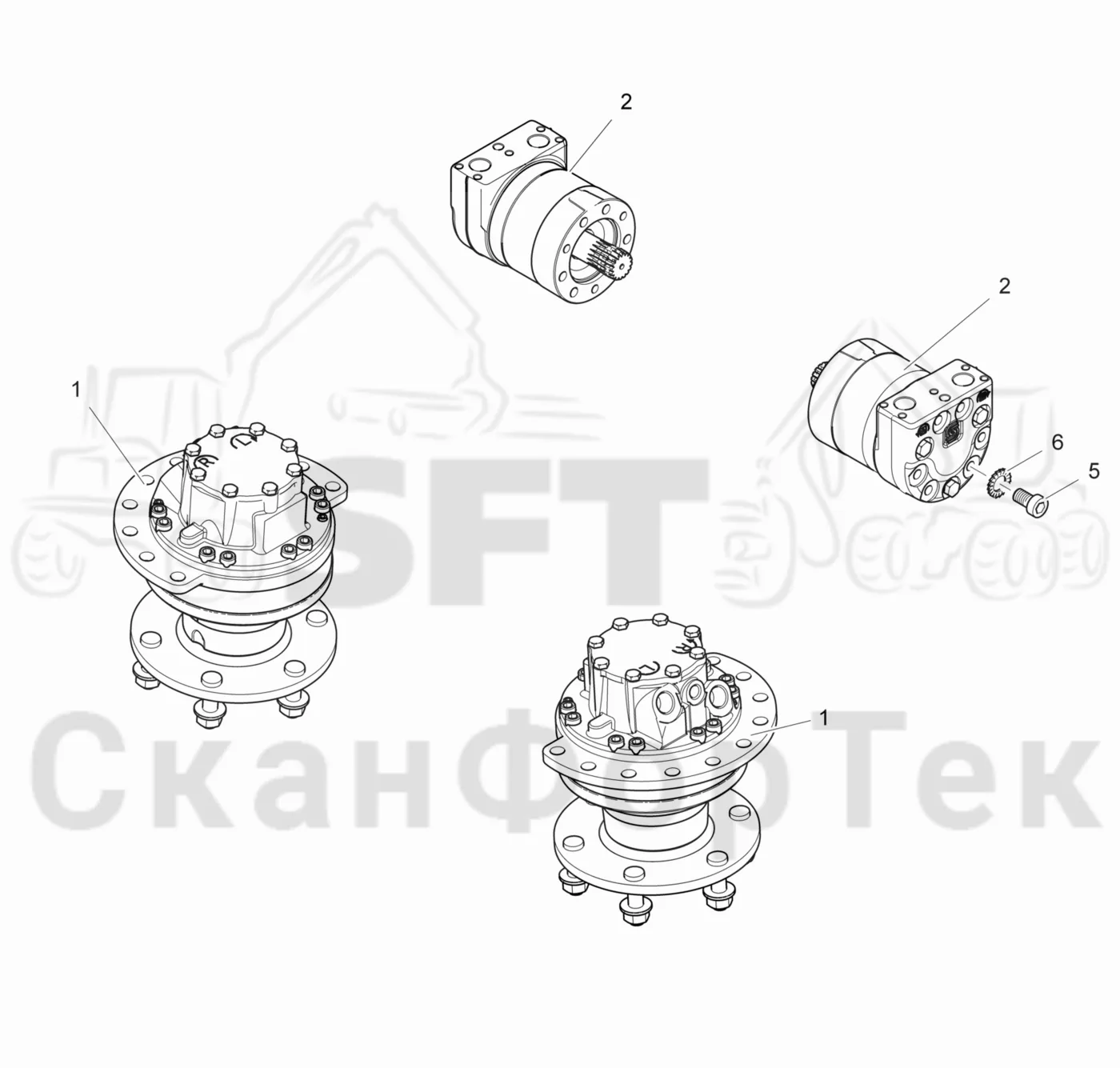Схема: Valmet / Головки лесозаготовительной машины / Valmet 365 / Valmet 365 / Каталог запасных частей / Подача / Гидравлический мотор 750/400 cc