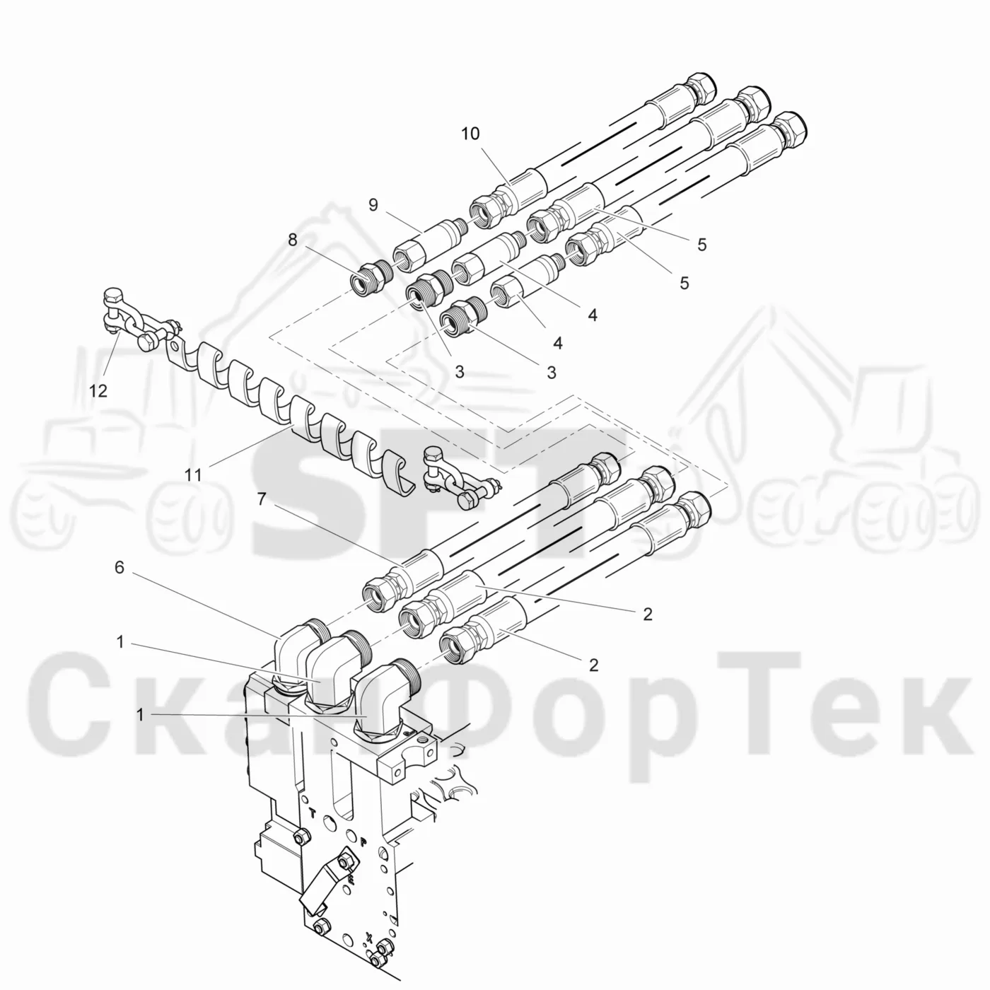 Схема: Valmet / Головки лесозаготовительной машины / Valmet 365 / Valmet 365 / Каталог запасных частей / Поворотные устройства и звенья / Гидравлическое оборудование головки подъемного крана CRH 18