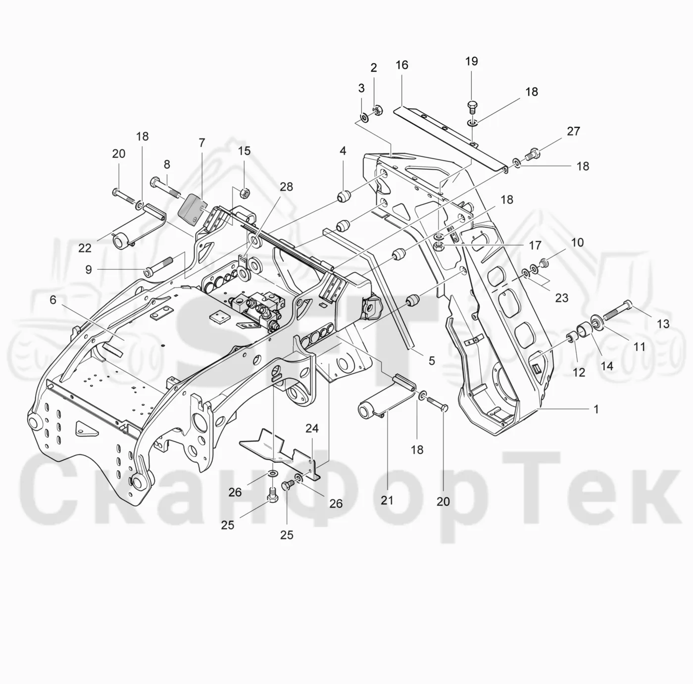 Схема: Valmet / Лесозаготовительные машины / Valmet 941 / Valmet 941 Ch -12070 / Valmet 941 Ch -12070 / Каталог запасных частей / Лесозаготовительное оборудование / Головка лесозаготовительной машины / Valmet 370.2 / Каталог запасных частей / шасси / шасси 211961-